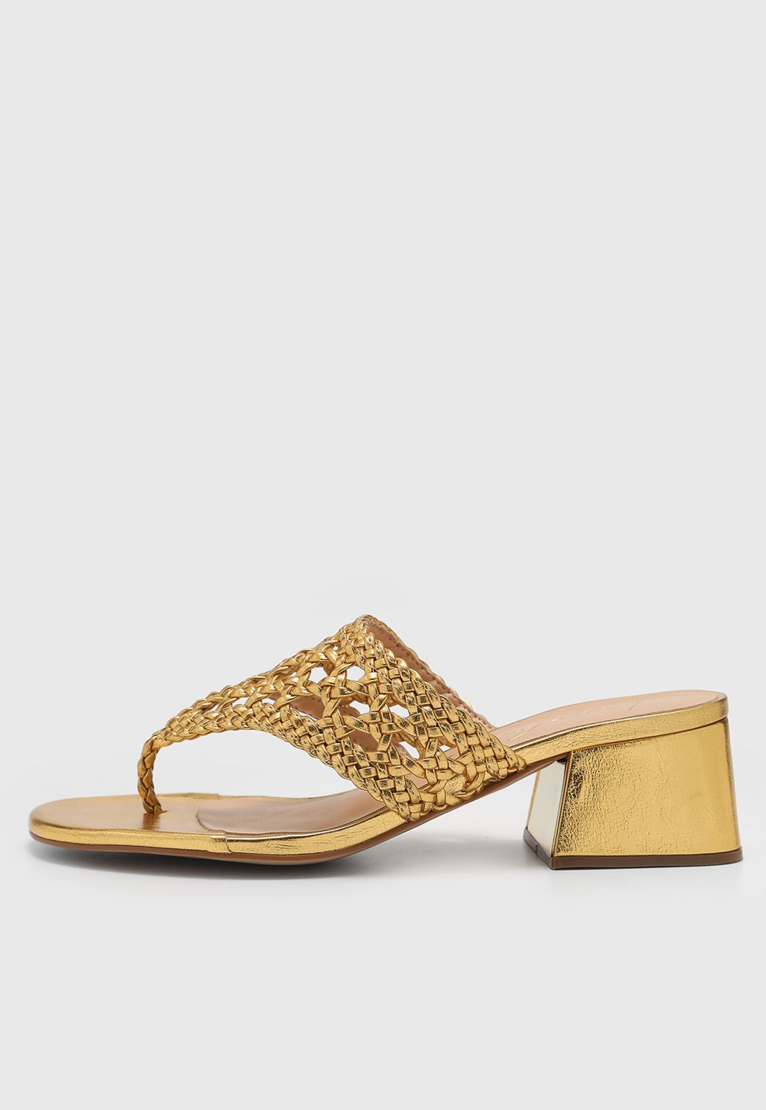 Imagem principal Sandália Feminina Luiza Barcelos Trançada Salto Bloco Dourada Luiza Barcelos dourado