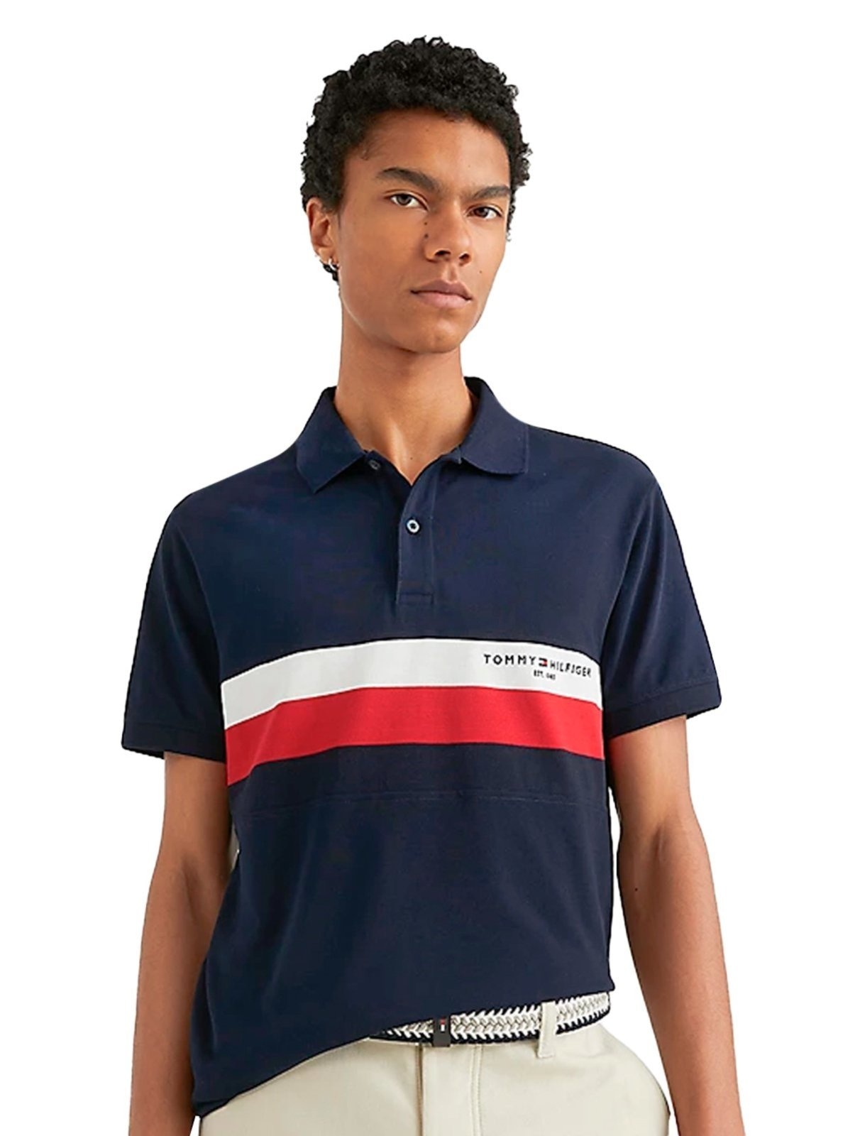 Imagem principal Polo Tommy Hilfiger Masculina Piquet Slim Colourblock Marinho Tommy Hilfiger azul