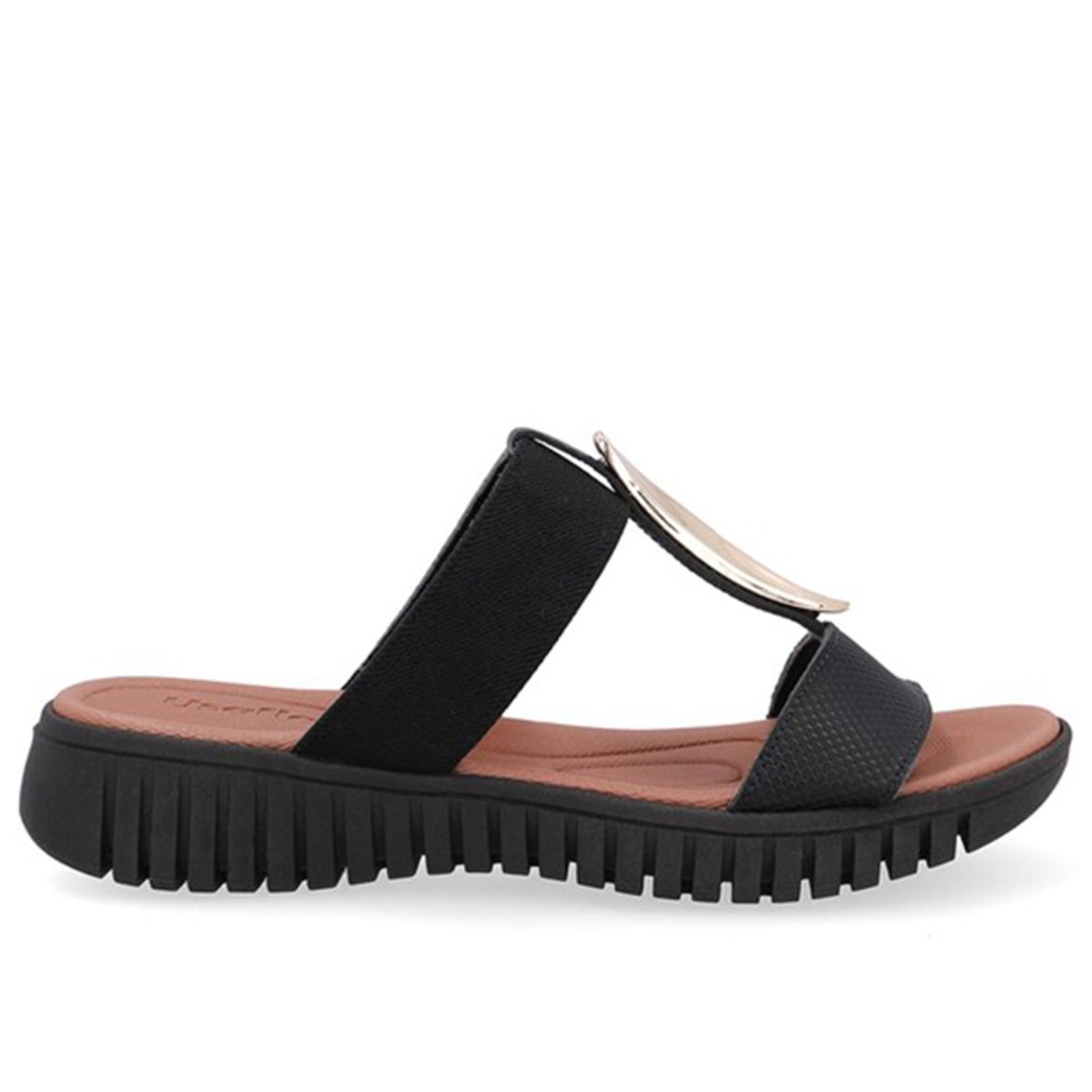 Imagem principal Tamanco Salto Baixo Couro Enfeite Dourado Usaflex 001 Usaflex preto