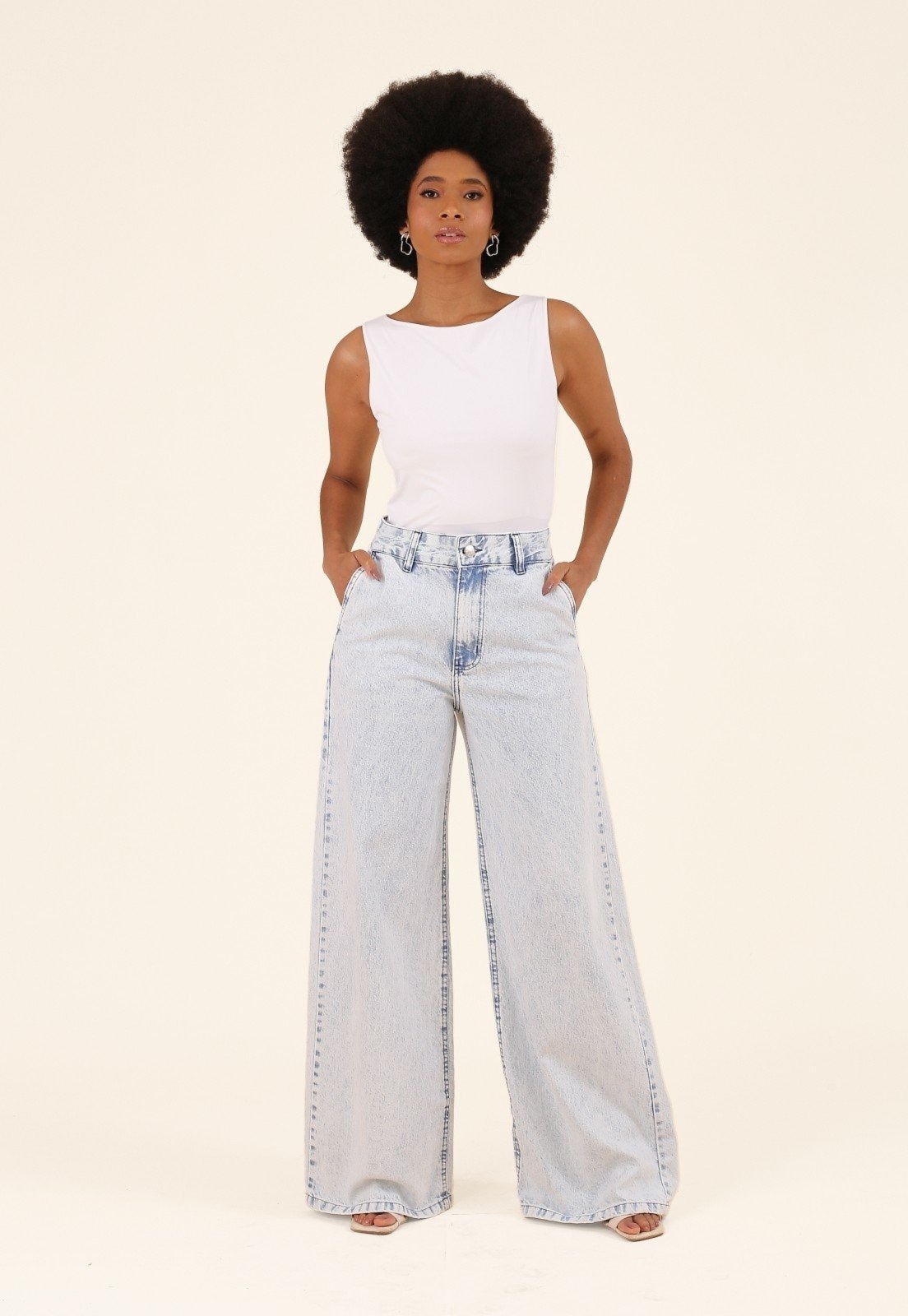 Imagem principal Calça Pop Me Jeans Wide Leg Bolso-Faca Médio Pop Me azul