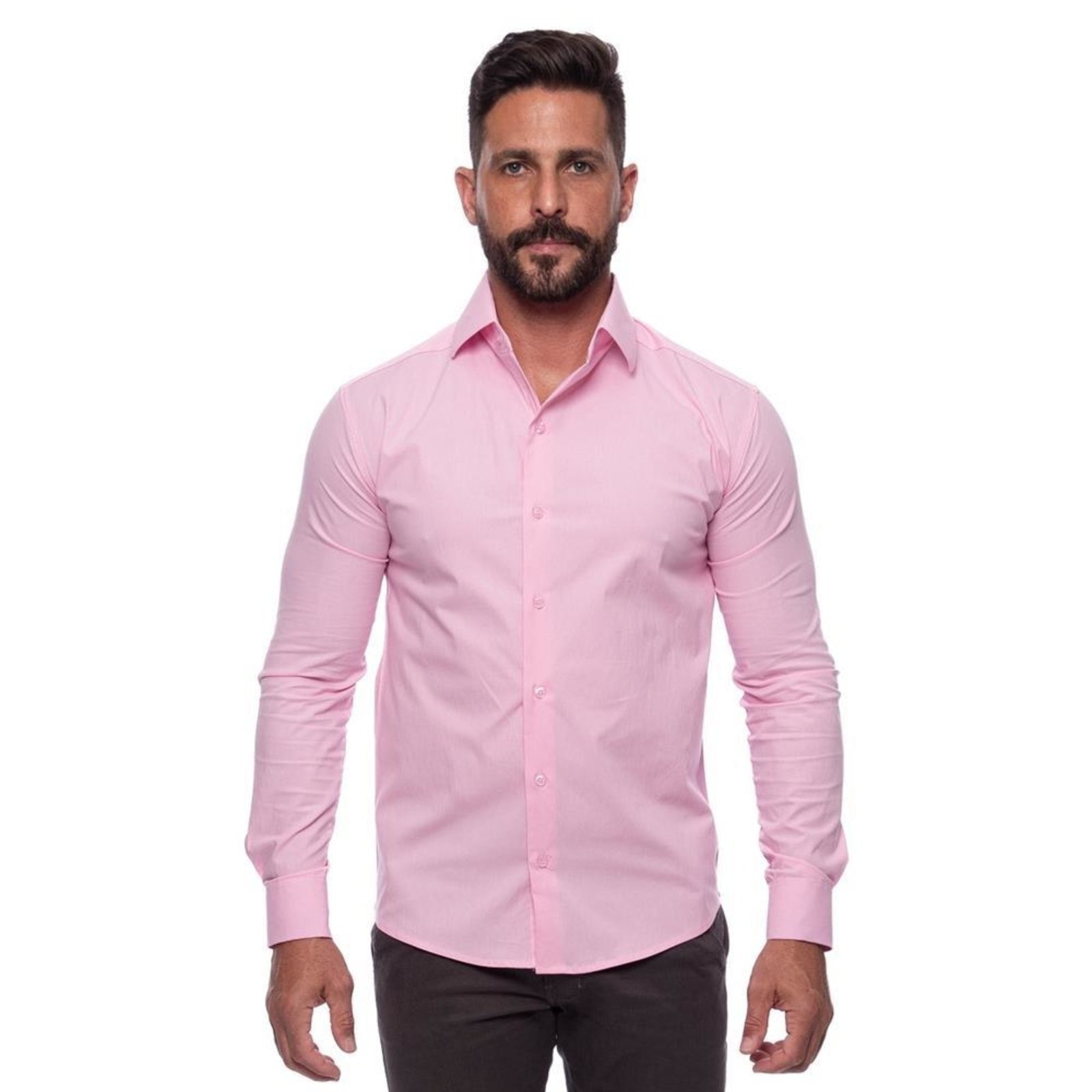 Imagem principal Camisa Masculina Slim Manga Longa Lisa Acetinada Social Azul Claro Rosa TEODORO CAMISARIA rosa azul