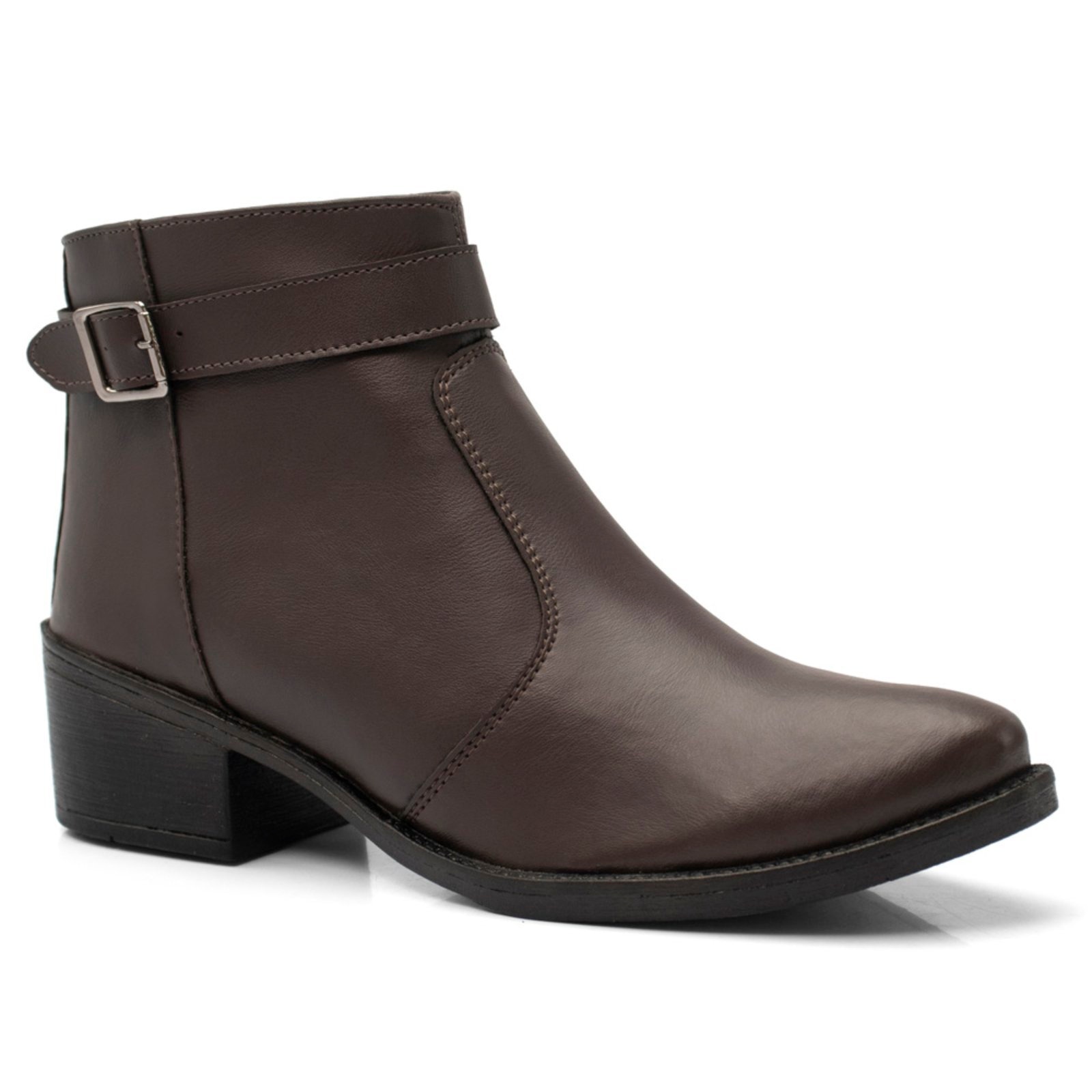Imagem principal Bota Feminina Coturno Bico Fino Fivela Cano Curto Café Lavini Shoes marrom