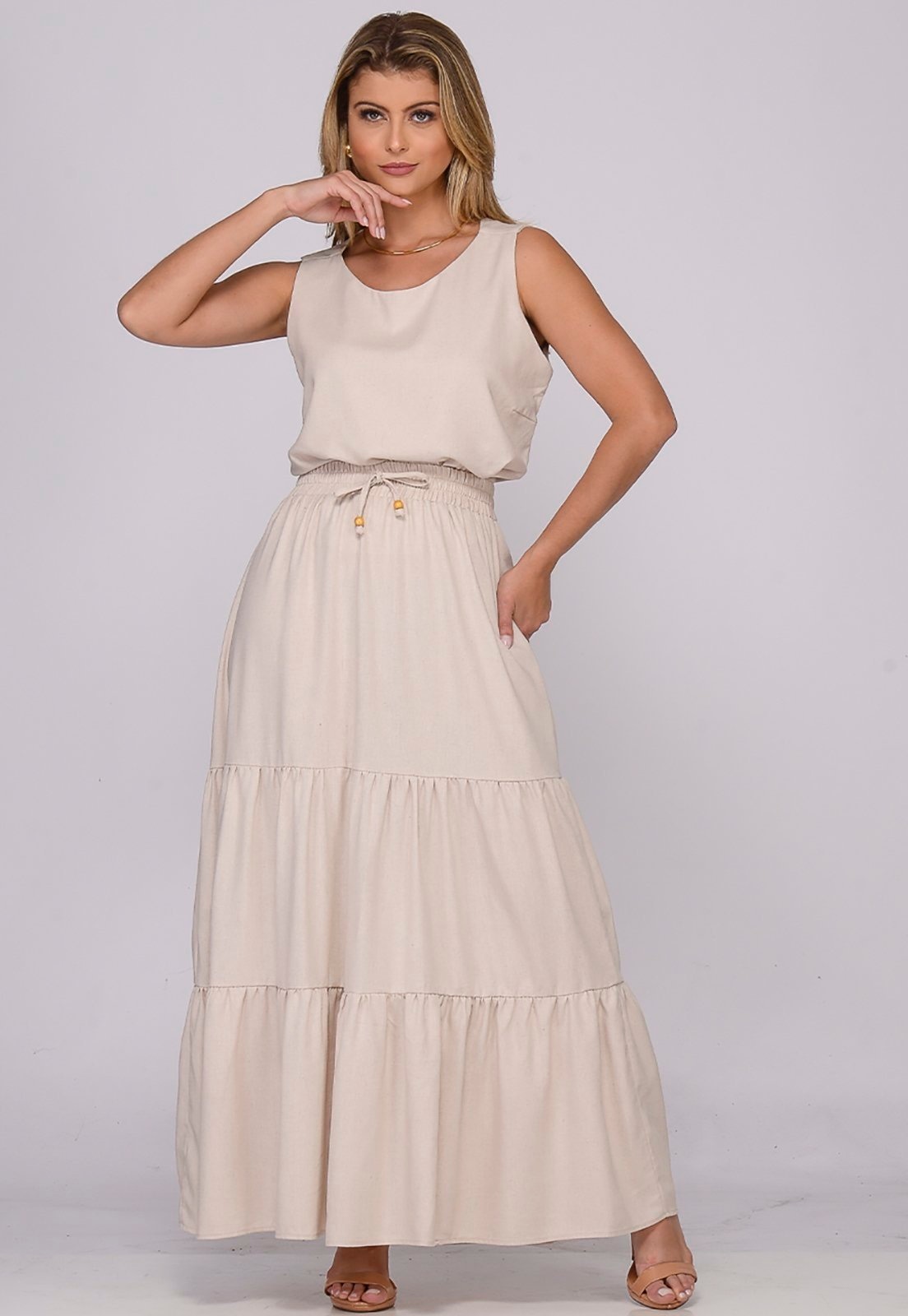 Imagem principal Saia Longa Viscose em Camadas B’Bonnie Luiza B'Bonnie bege