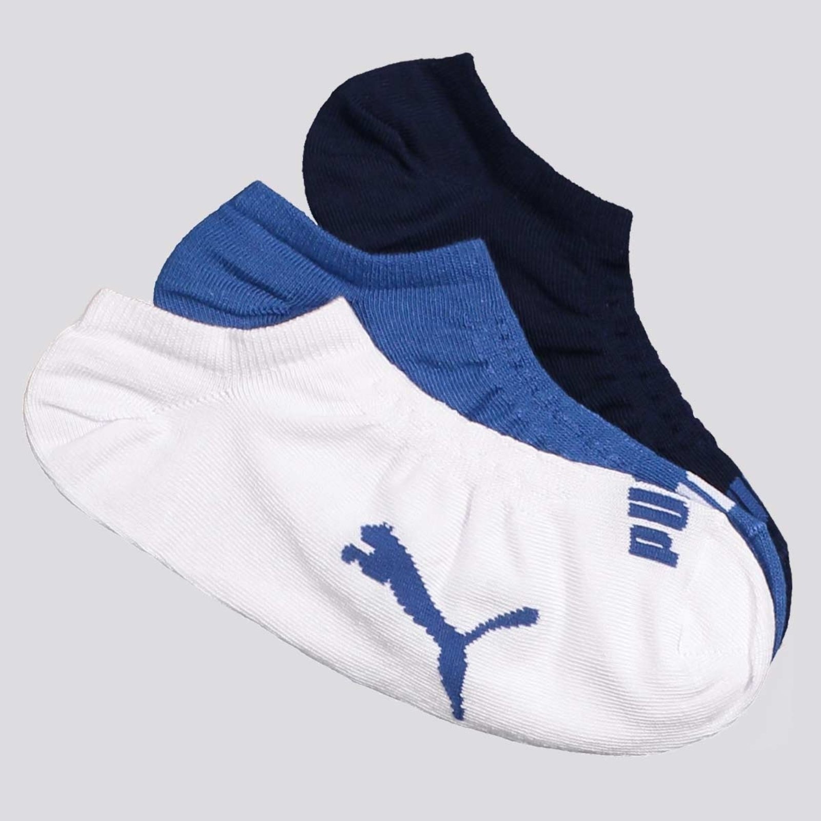 Imagem principal Kit Meia Puma Sapatilha 3 pares Branco Marinho e Puma azul