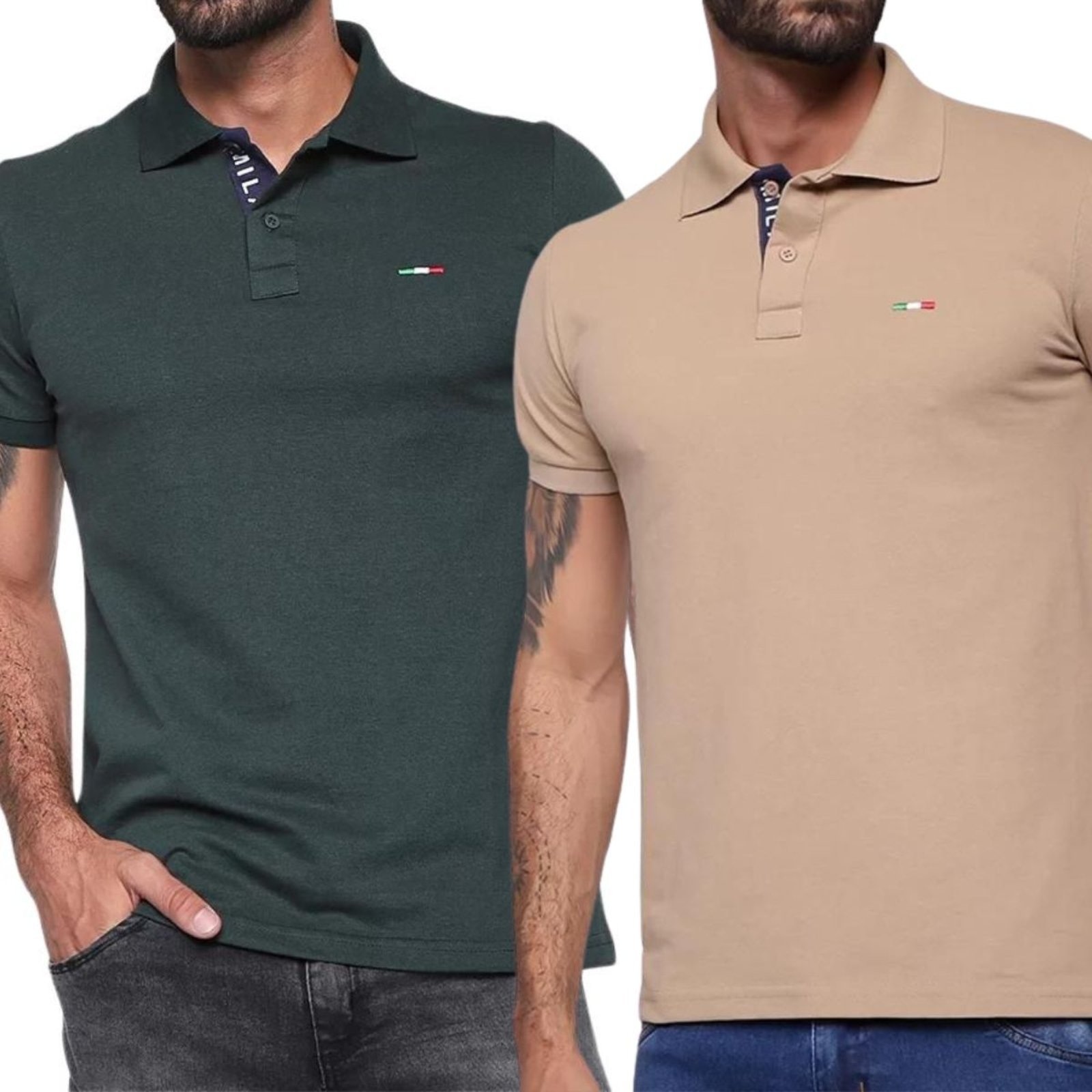 Imagem principal Kit 2 Polos Masculina Básicas Industrie Piquet no Estilo Tommy Bordado Itália Bege Industrie verde