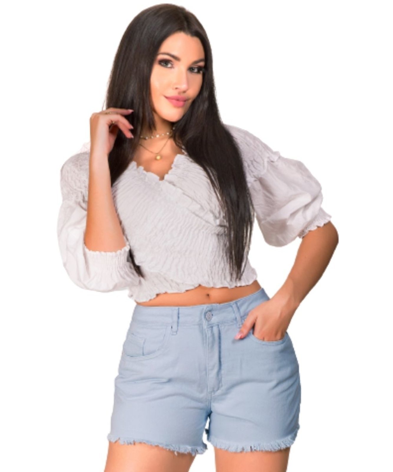 Imagem principal Shorts Feminino Sarja Com Barra Desfiada Baby Razon Jeans Azul Claro Razon Jeans blue