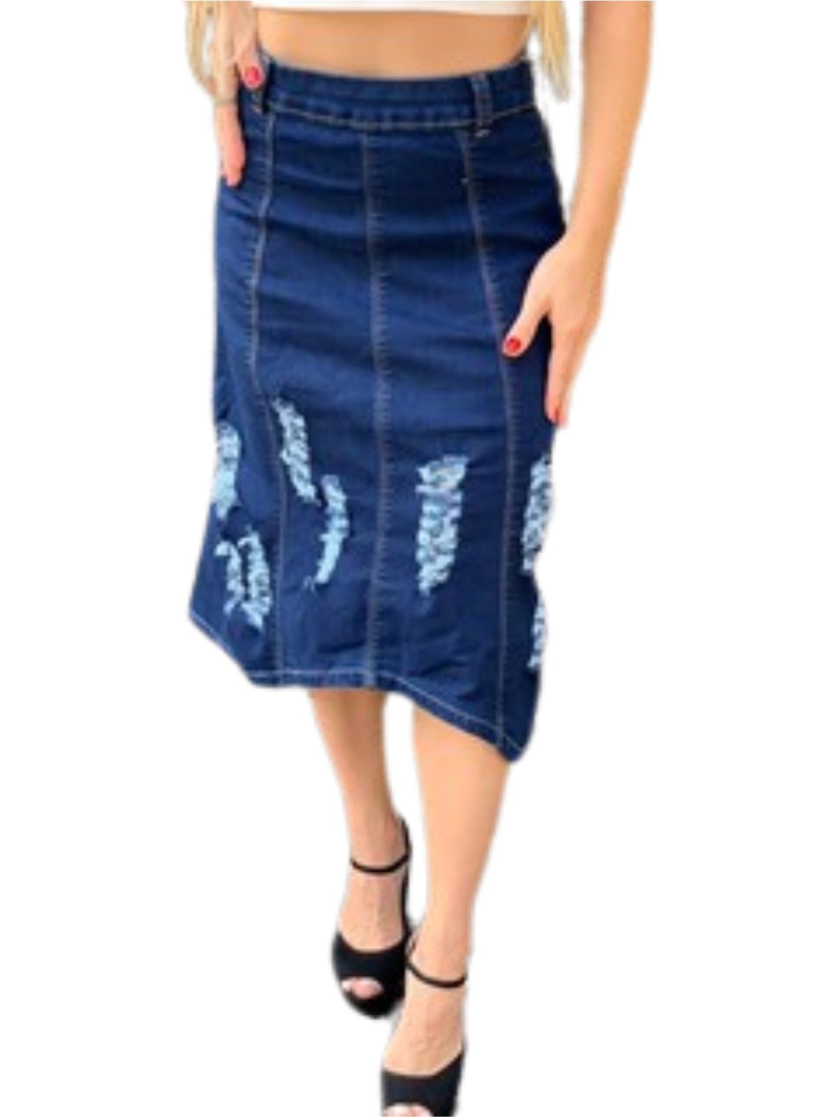 Imagem principal Saia Feminina Jeans Light Moda Evangélica Jeans Denise JEANS LIGHT azul marinho