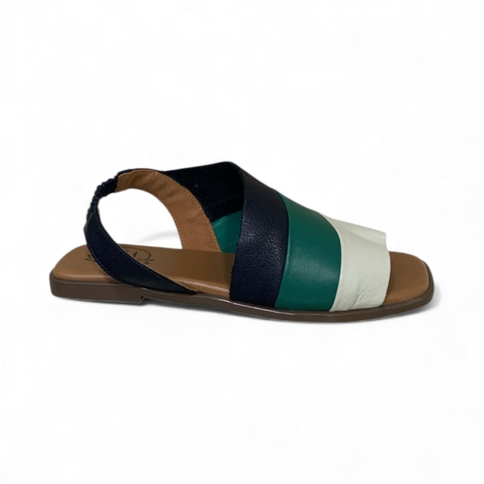 Imagem principal Sandália Feminina em Couro Flat Rasteira Piazza PZ002 Marinho, Verde e Off White Balatore Shoes azul marinho/off-white/verde verde