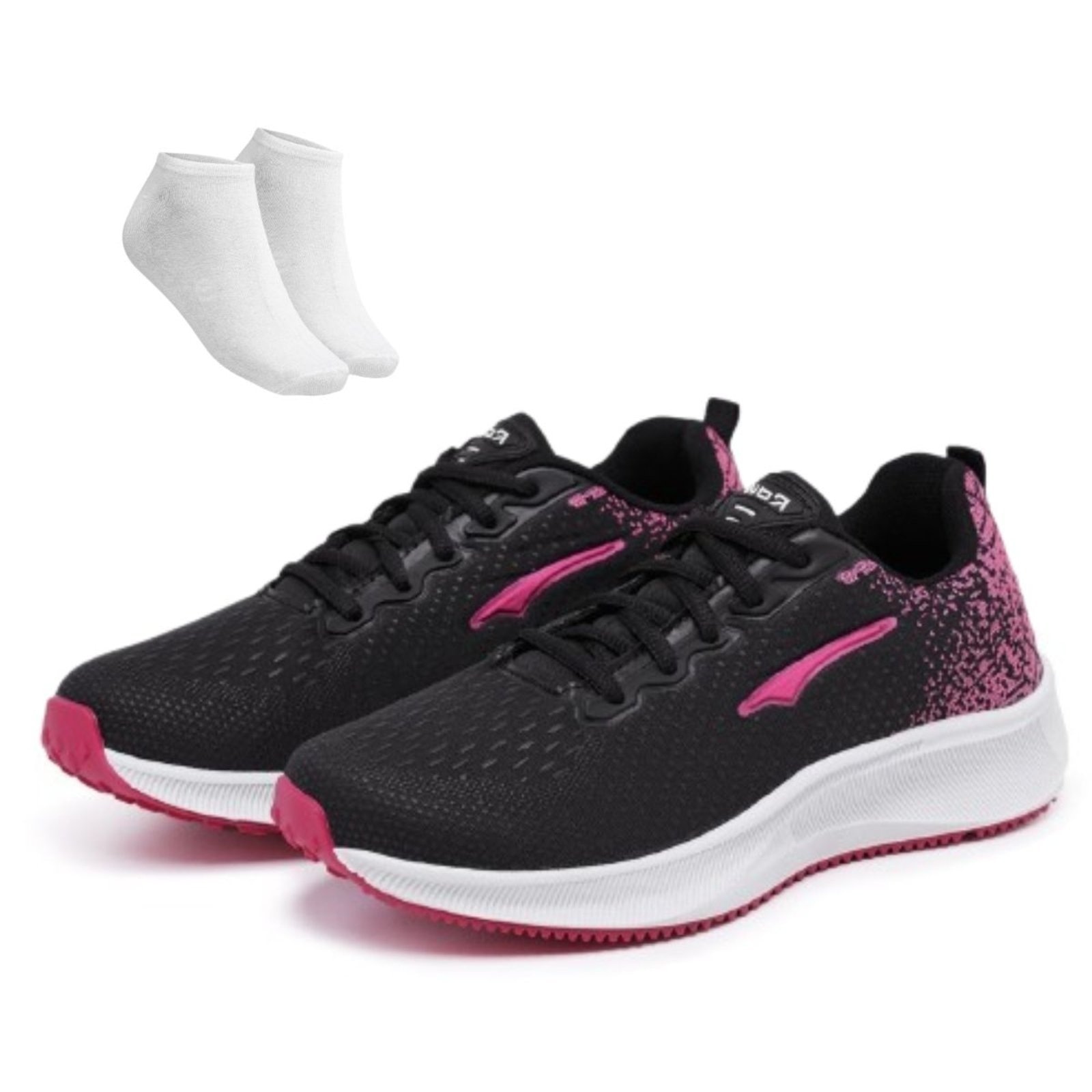 Imagem principal Kit Tênis Casual Feminino Esportico Leve Super Macio Ortopédico Preto + Meia Bia Ramos pink/preto pink