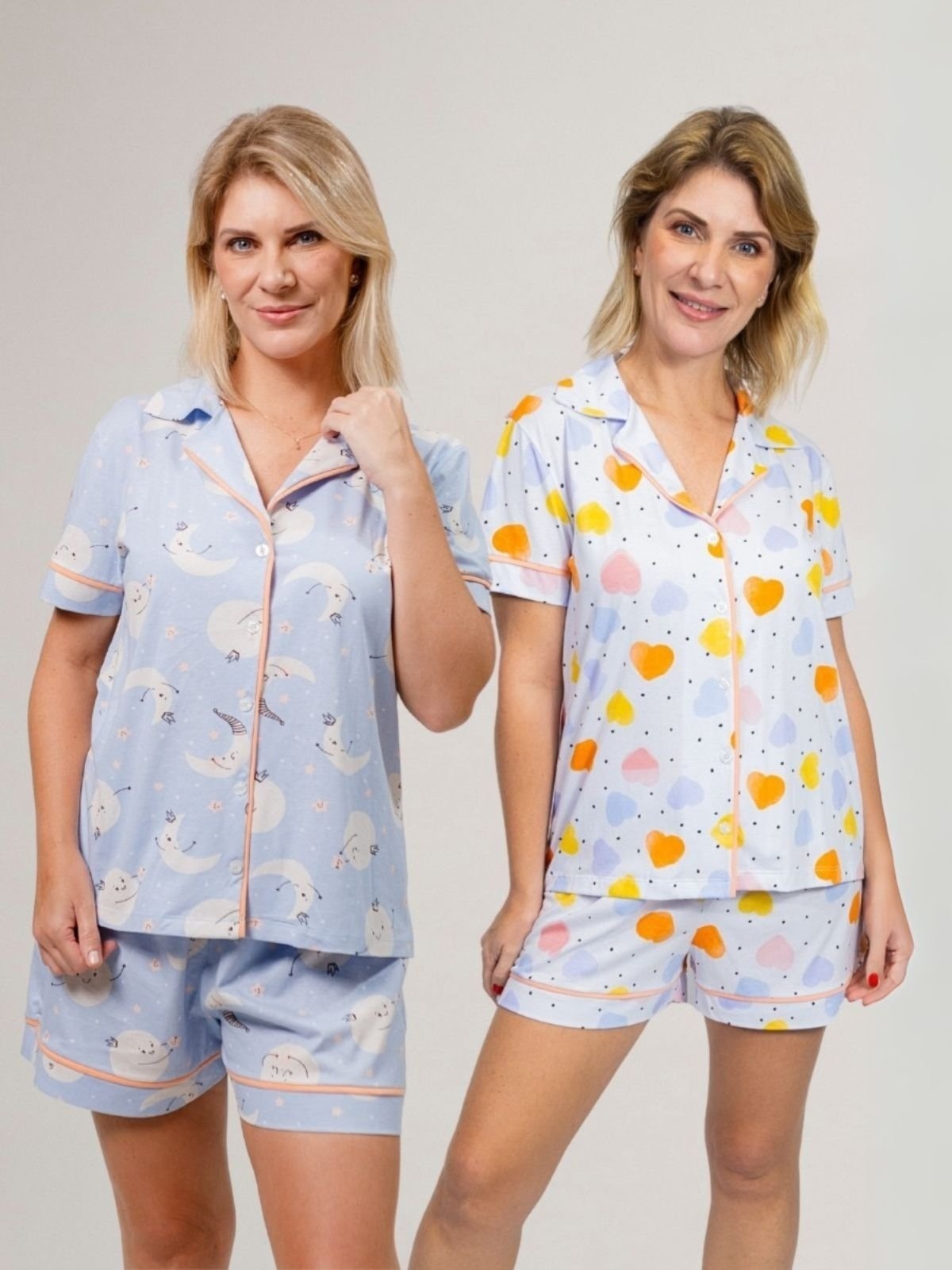 Imagem principal KIT Pijama Americano Curto Lua + Pijama Americano Curto Corações Colorido Piante azul