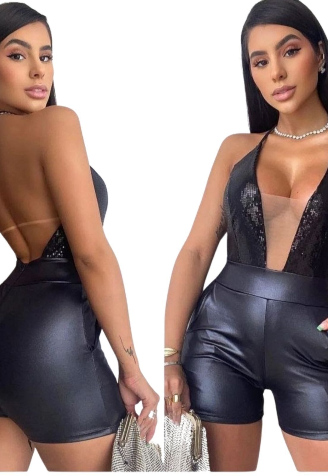 Imagem principal Macaquinho Summer Body Costas Nua bojo Paetê cirrê Summer Body preto