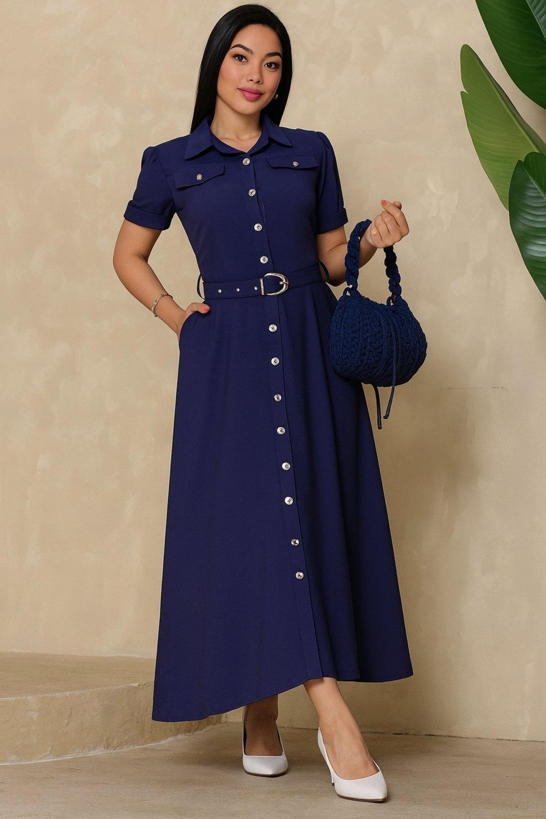 Imagem principal Vestido Longo D Bell Outlet Fashion Bolso Cinto Forrado D BELL OUTLET FASHION azul