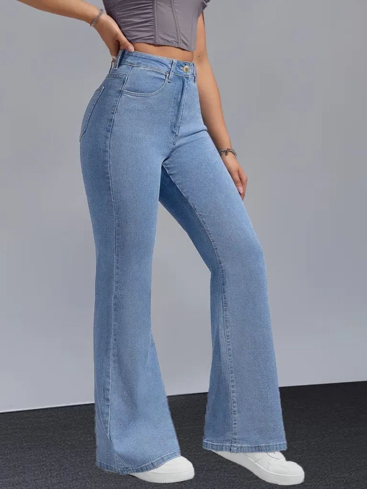 Imagem principal Calça Jeans Flare Feminina Safira Moda Boca de Sino Médio Safira Moda azul