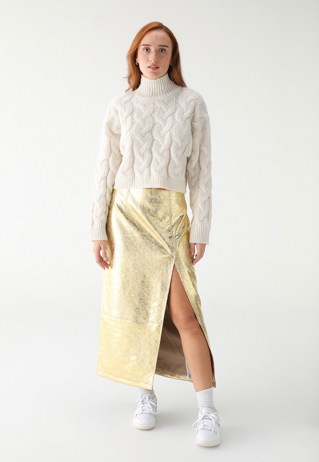 Imagem principal Saia TOPSHOP Midi Metalizada com Fenda Dourada Topshop dourado