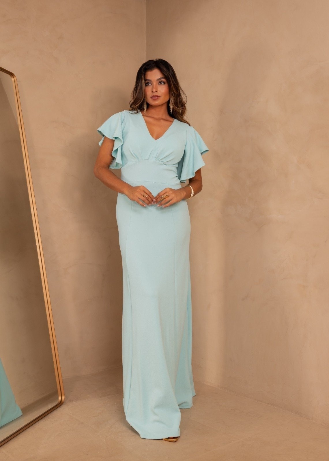 Imagem principal Vestido Longo de Festa Decote em V Crepe Tila Cia Do Vestido Serenity Cia do Vestido azul