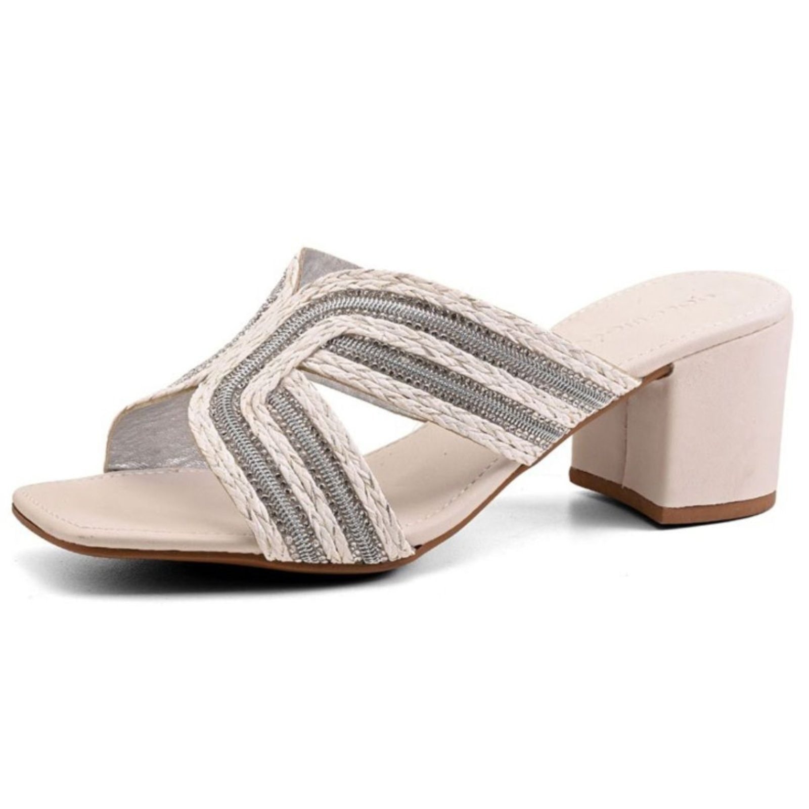 Imagem principal Tamanco Feminino Salto Bloco Off White Brilho Santa Rosa off-white white