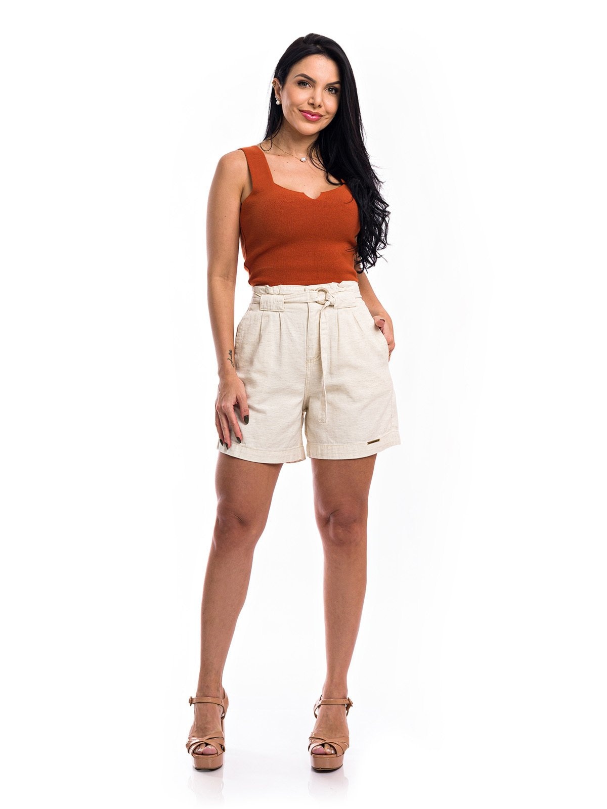 Imagem principal Bermuda Short Restrito Jeans Linho Social Alfaiataria Restrito Jeans bege