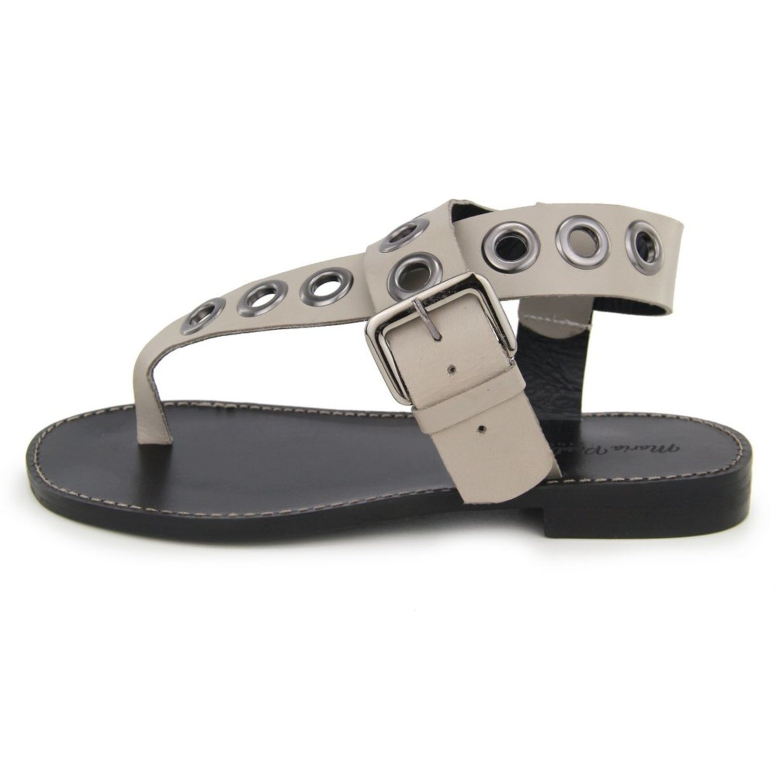 Imagem principal Sandália Rasteira Feminina em Couro Ilhós Maria Paula Grey MARIA PAULA cinza grey