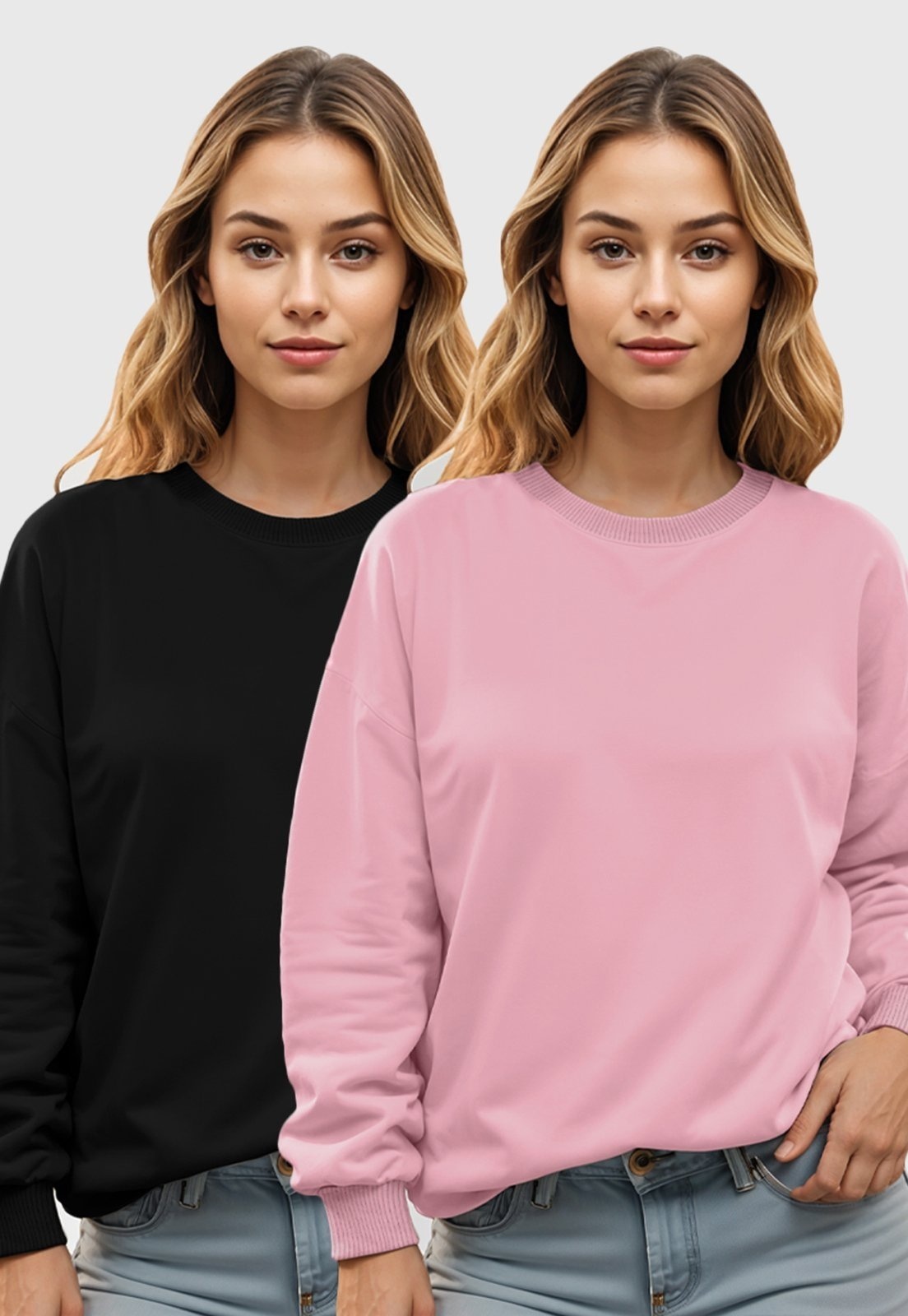 Imagem principal Kit 2 Moletom Gola Redonda Feminino Flanelado Benellys Liso Rosa com Benellys preto/rosa rosa