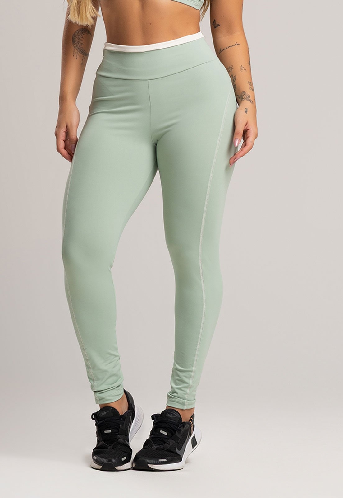 Imagem principal Calça Legging MVB Modas Cós de Vira Cintura Alta Feminina Poliamida Pistache Mvb Modas verde