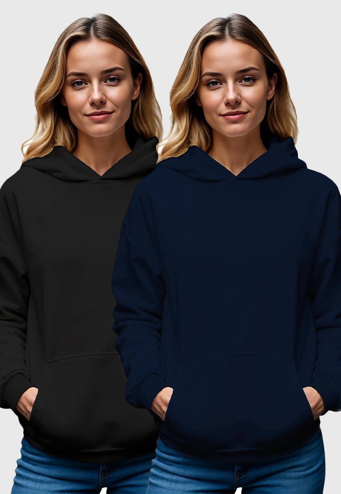 Imagem principal Kit 2 Moletom Canguru Feminino Fechado Flanelado Benellys Liso com Benellys azul marinho/preto