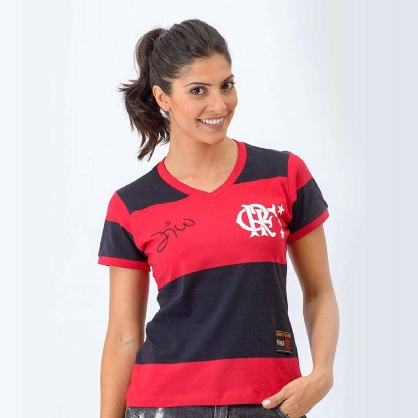 Imagem principal Camisa Braziline Flamengo Zico 81 - Feminina - Pretovermelho braziline preto