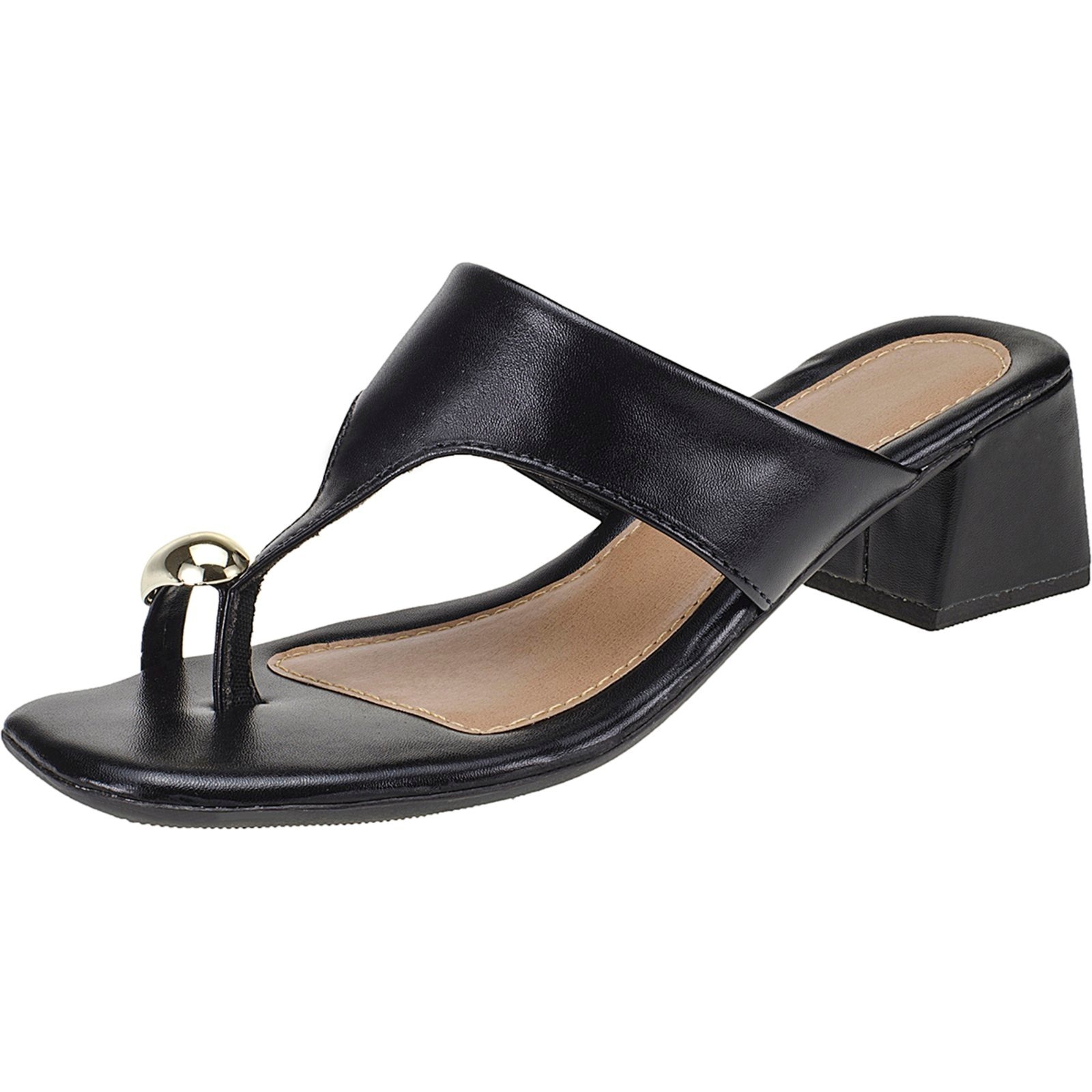 Imagem principal Sandália Tamanco Feminina com Salto Quadrado Detalhe Dourado CIA DOS PASSOS preto