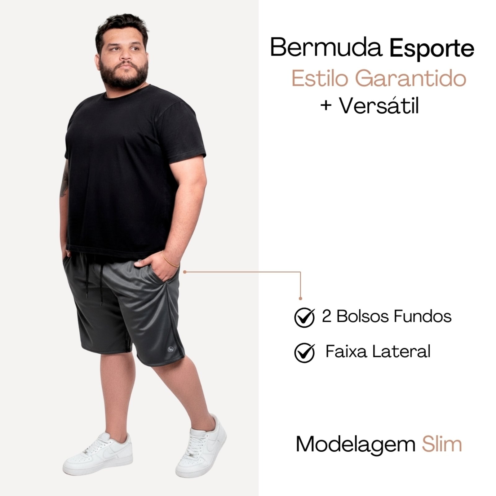 Imagem principal Kit 2 Bermuda Plus Size KS Masculina Short Treino Academia Tamanhos Grandes KS cinza/grafite/preto