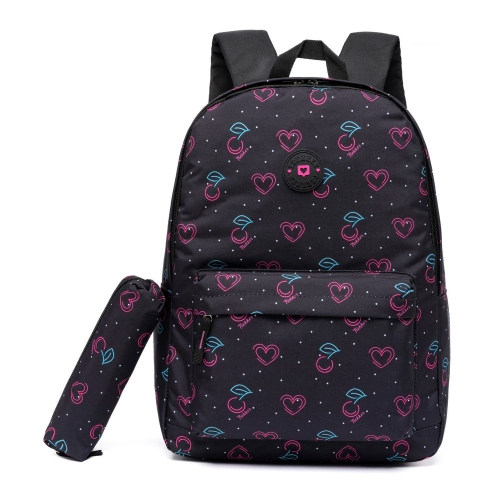 Imagem principal Mochila Escolar Feminina Resistente Faculdade Estojo Moderno Espaçoso TREKKER preto/rosa