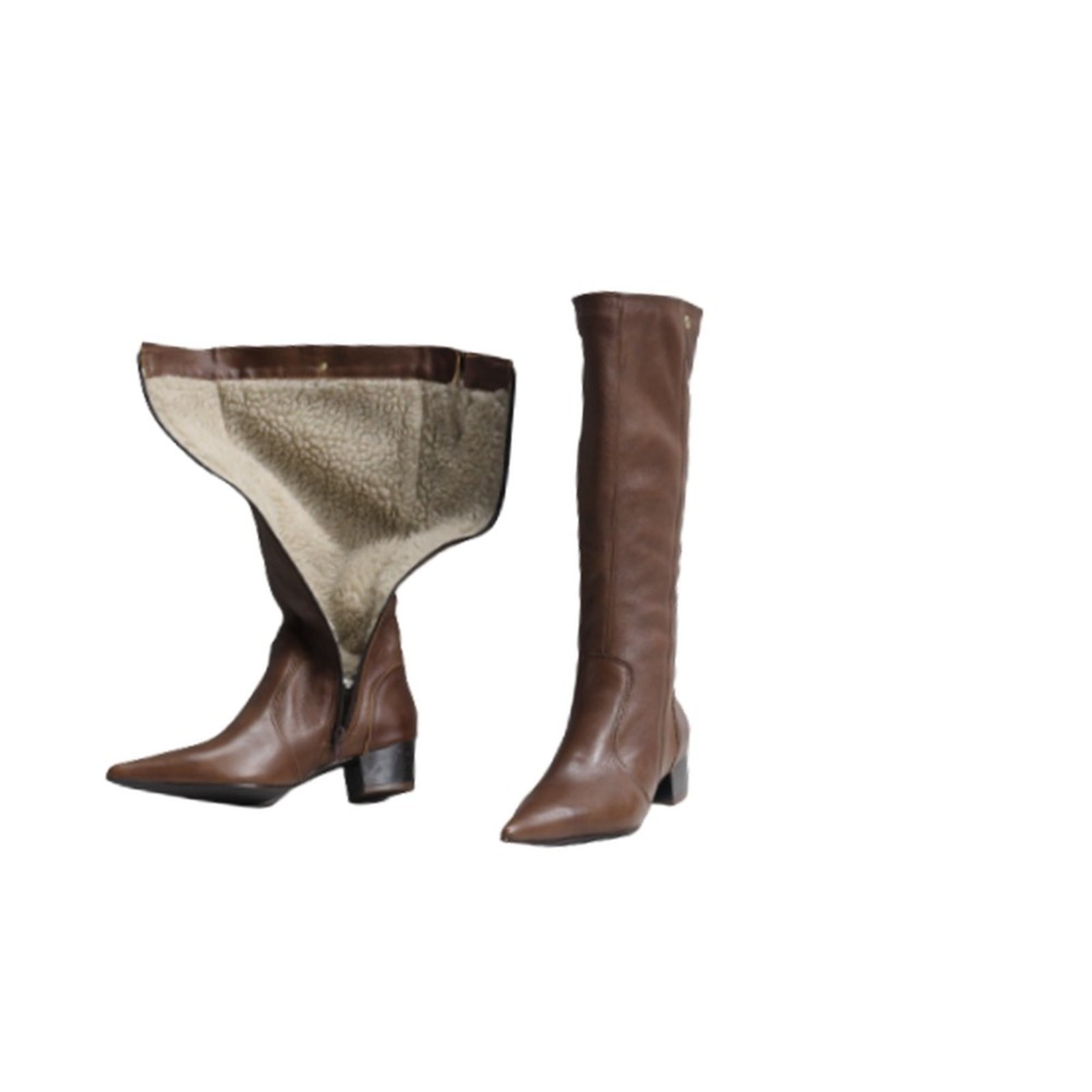 Imagem principal Bota Feminina Lã Sintética Bico Fino Cano Longo Couro Salto 4 Cm Camel Spinelli caramelo