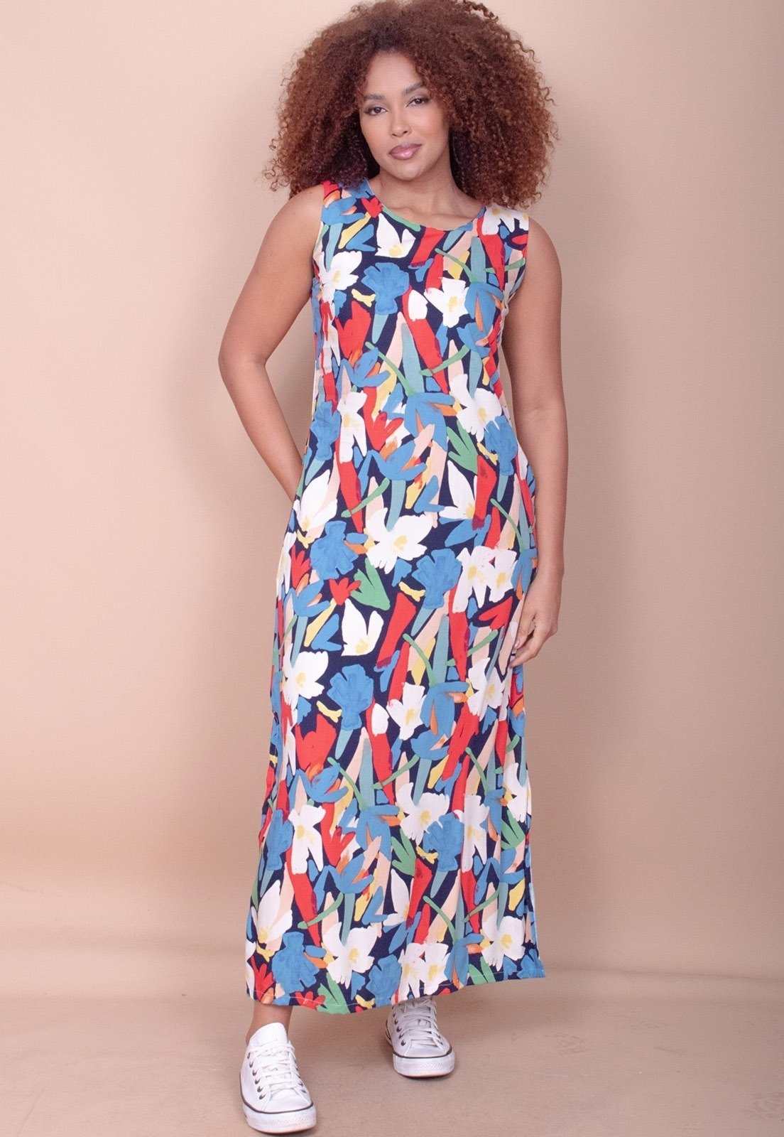 Imagem principal Vestido Longo Cabanafree Plano com Bolso Estampa Floresce Cabanafree azul/estampado/off-white/vermelho