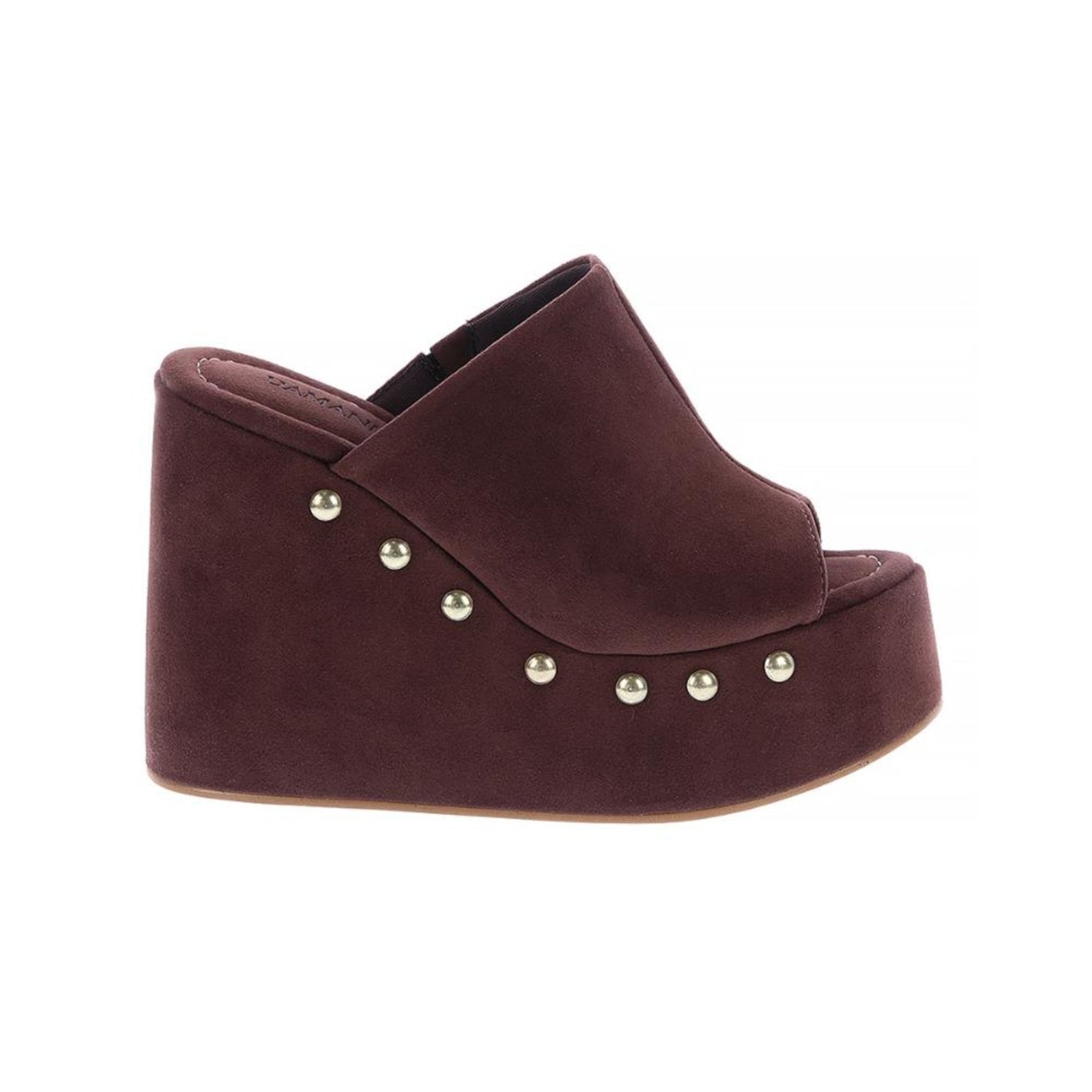 Imagem principal Maddy - Tamanco Anabela Camurça com Tachinhas Damannu Shoes marrom