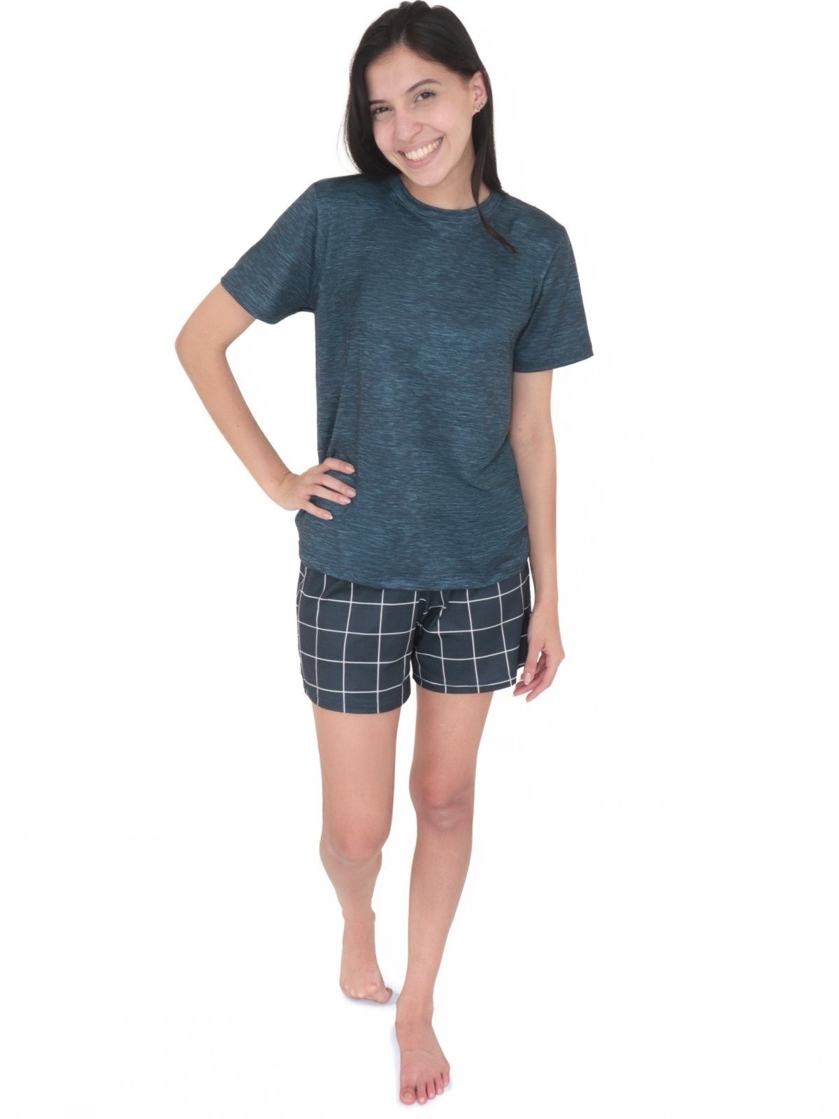 Imagem principal Pijama Feminino de Verão em Peach Touch Mesclado Magicamente Kids azul/xadrez