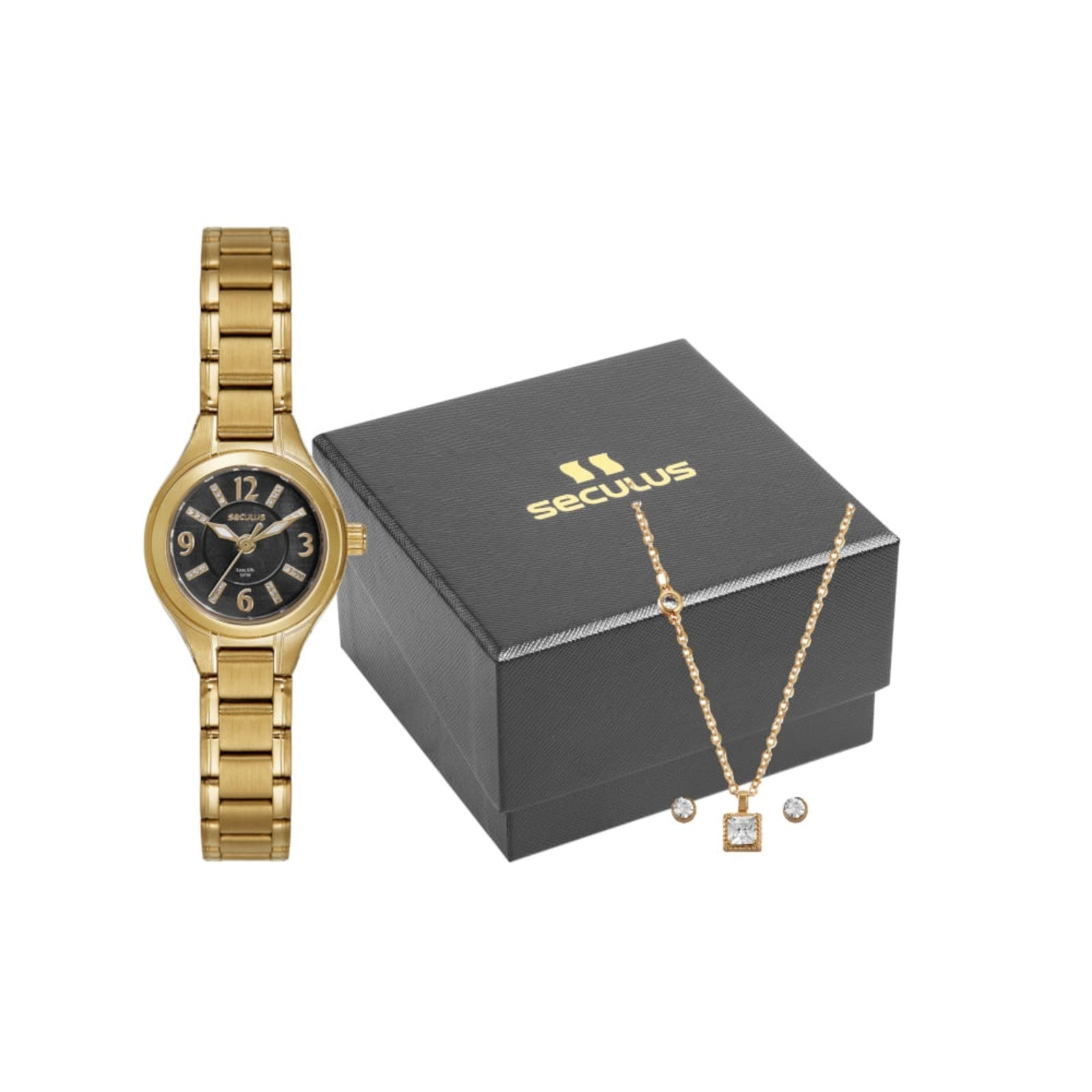 Imagem principal Kit Relógio Seculus Feminino Madrepérola Colar e Brincos Seculus dourado