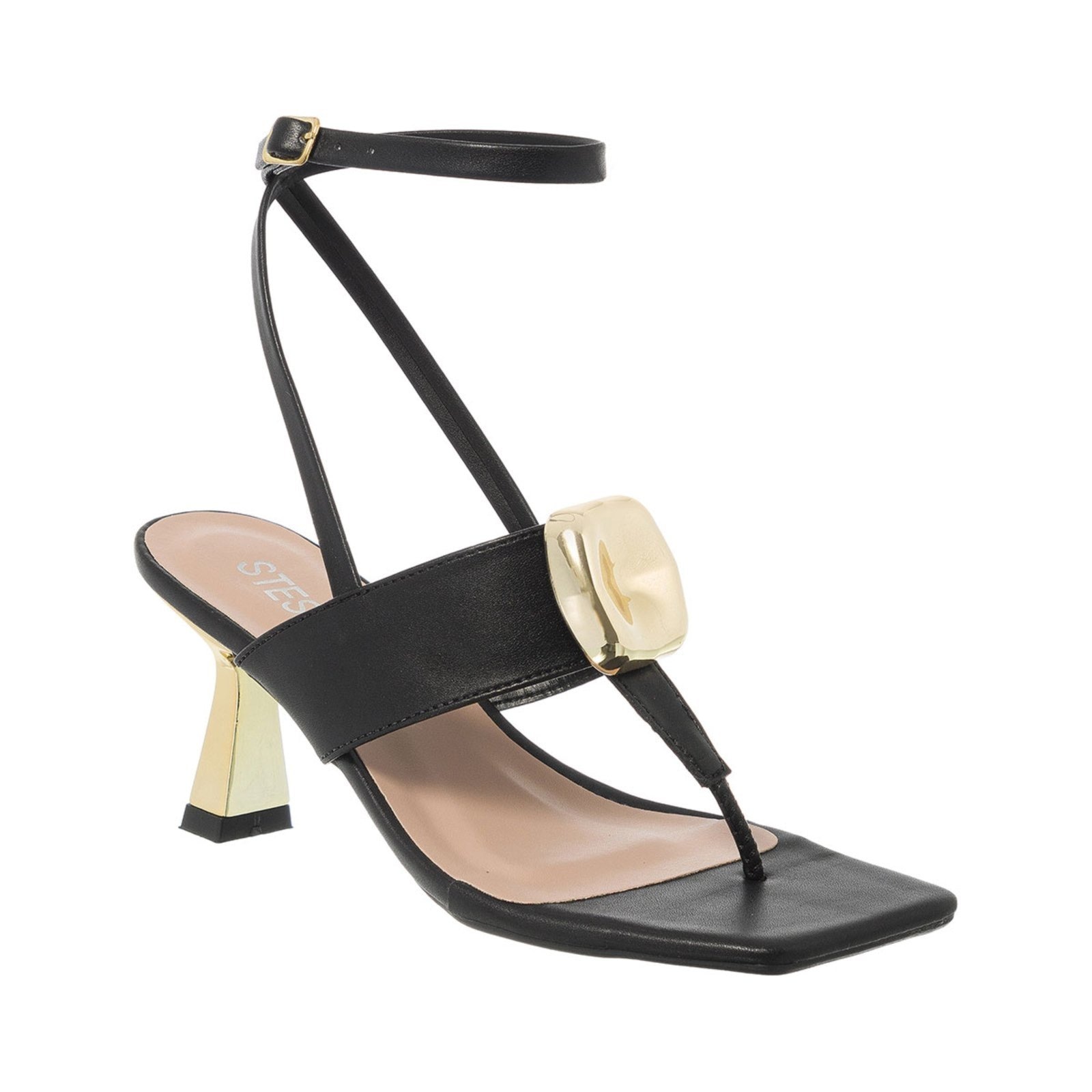 Imagem principal Sandália Feminina Stessy Shoes Salto Taça Baixo Enfeite Bloco Casual Luxo Preta Stessy Shoes preto