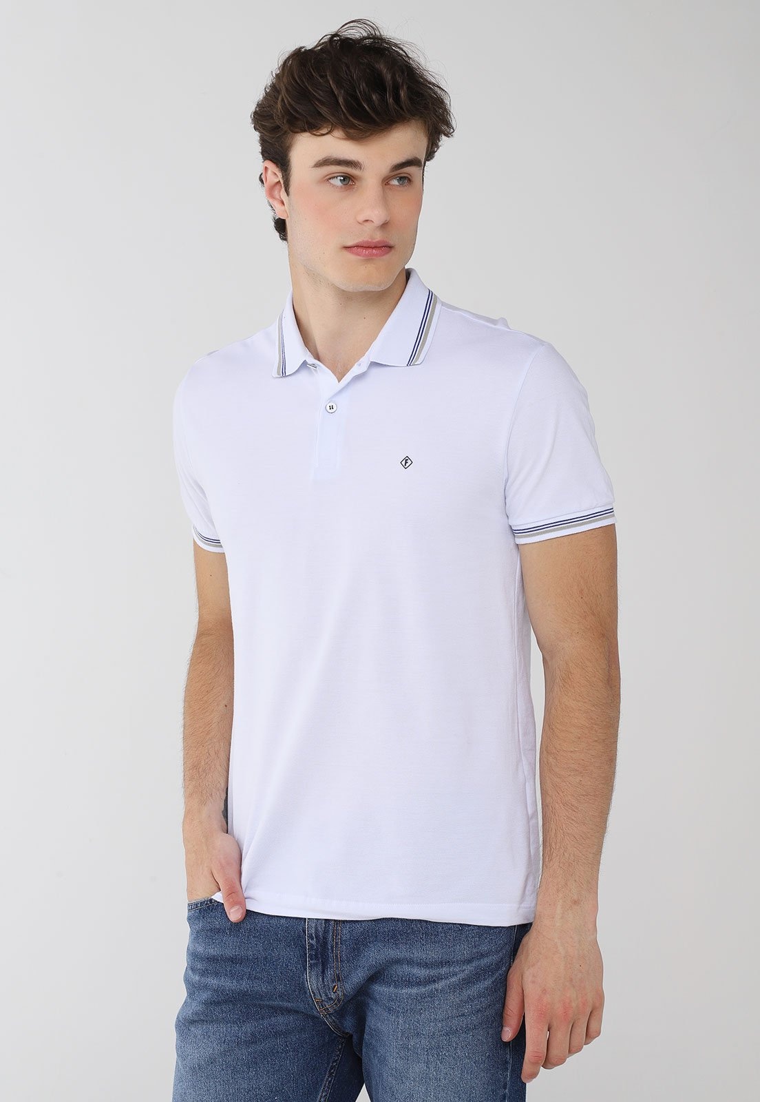 Imagem principal Polo Masculina Forum Listrada Branca Forum branco