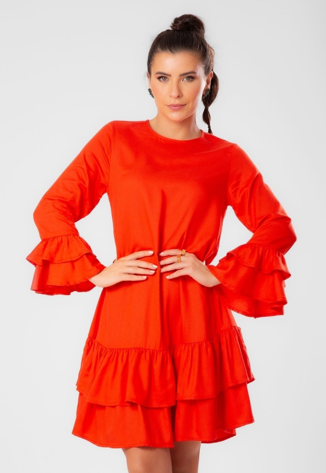 Imagem principal Vestido Viscose Traymon Com Babados Traymon laranja