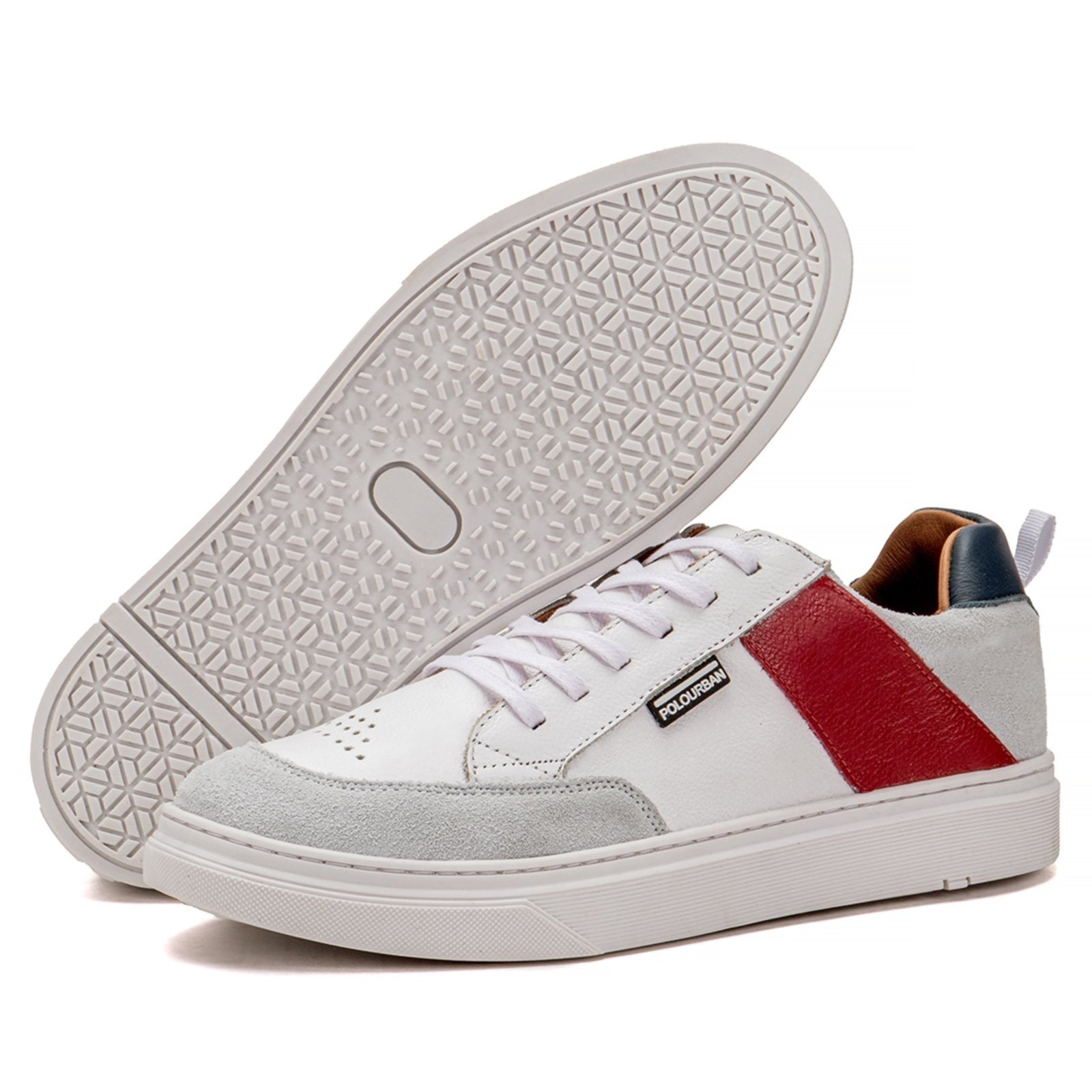 Imagem principal Tênis Masculino Casual Oásis em Couro Vermelho POLO URBAN branco