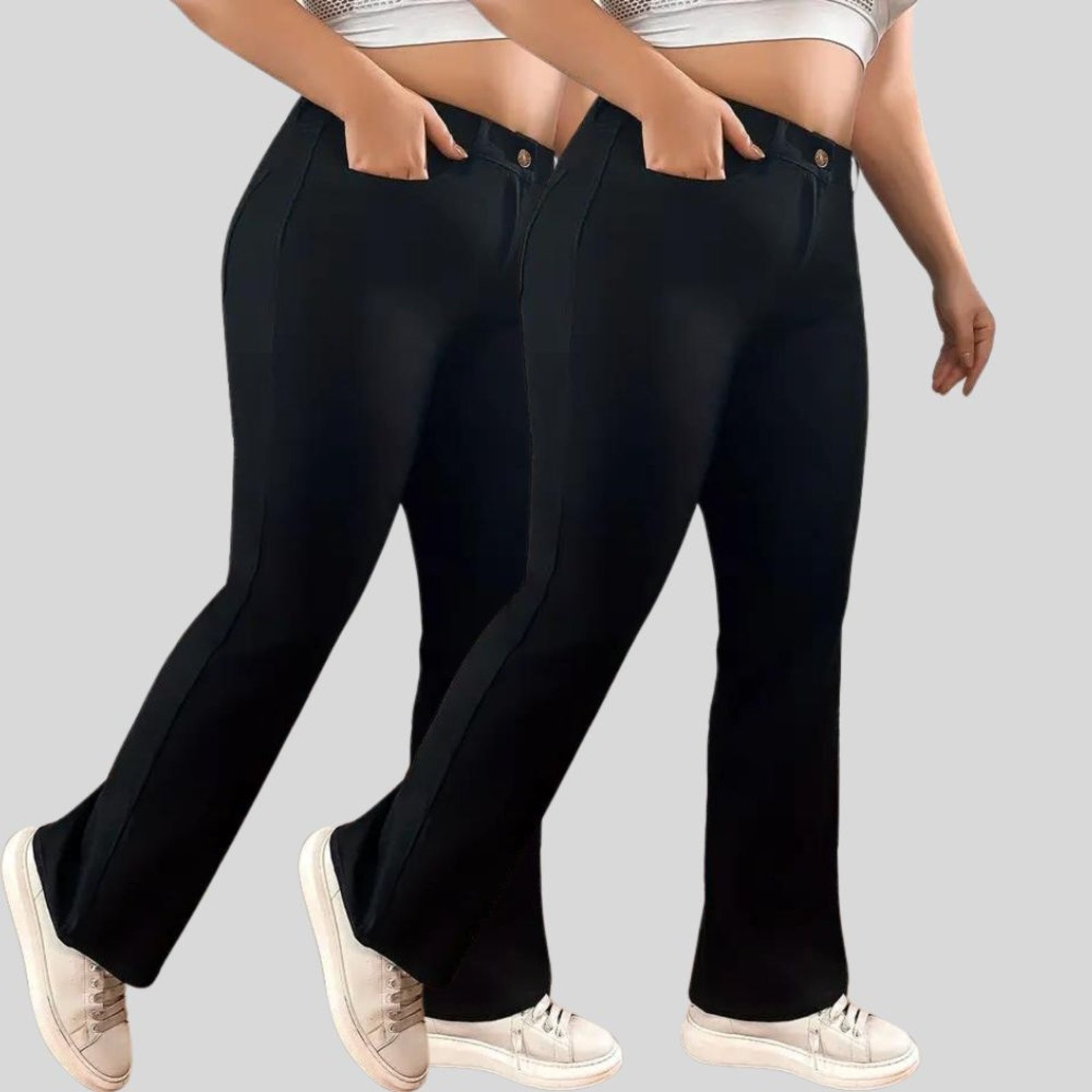 Imagem principal Kit 2 Calças Jeans Feminina Plus Size Corte Reto Preta com Cintura Alta e Empina Bumbum TEX JEANS preto