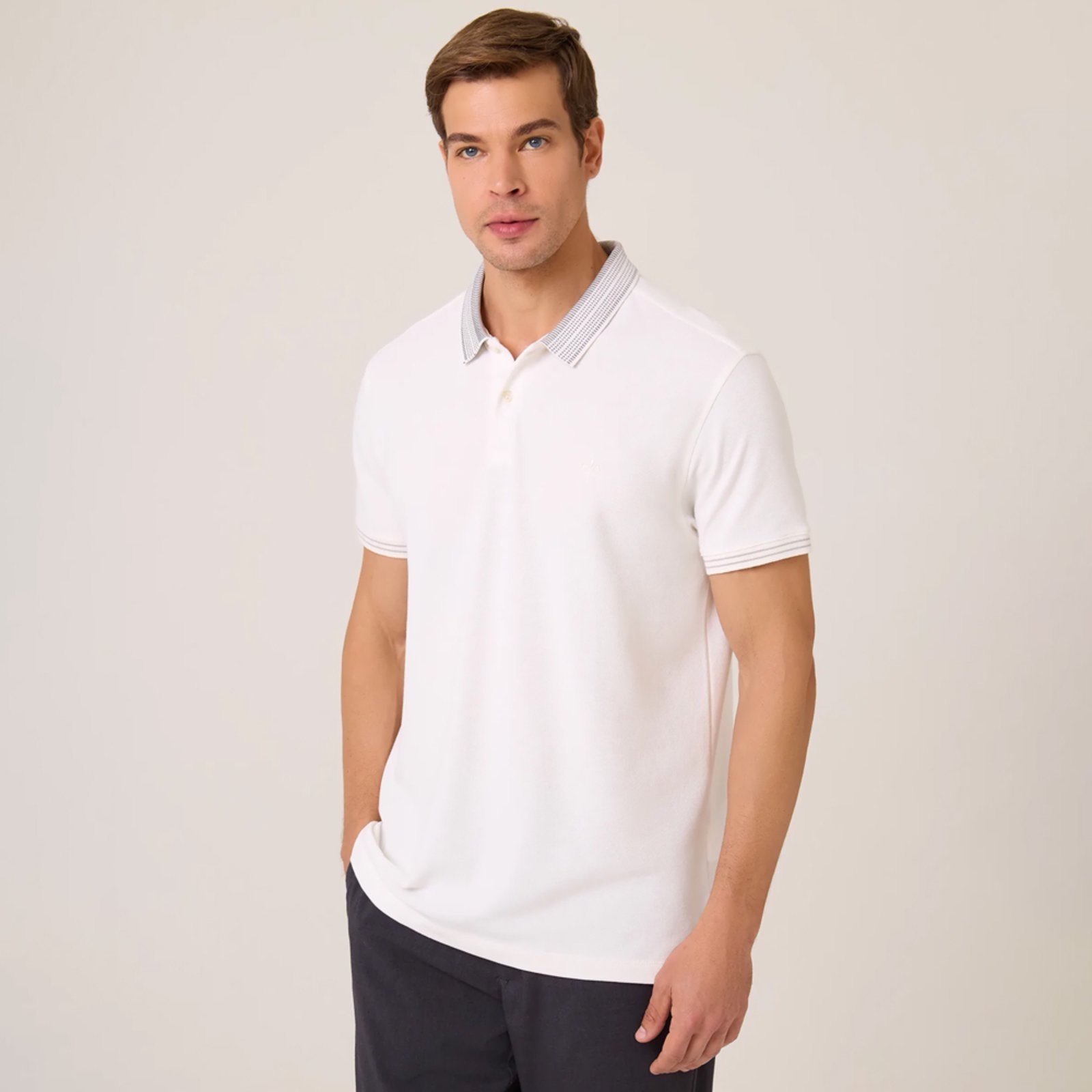 Imagem principal Camisa Polo Dudalina Piquet Jacquar Pr26 Off White Masculino Dudalina amarelo white