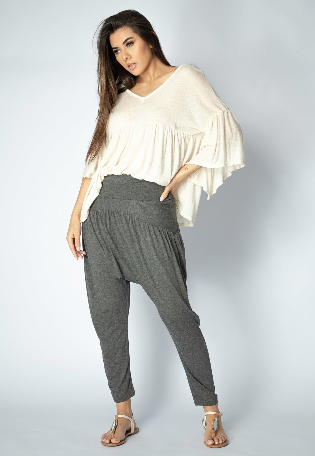 Imagem principal Calça Saruel Amazonia Vital Malha Drapeada Mescla Amazonia Vital cinza