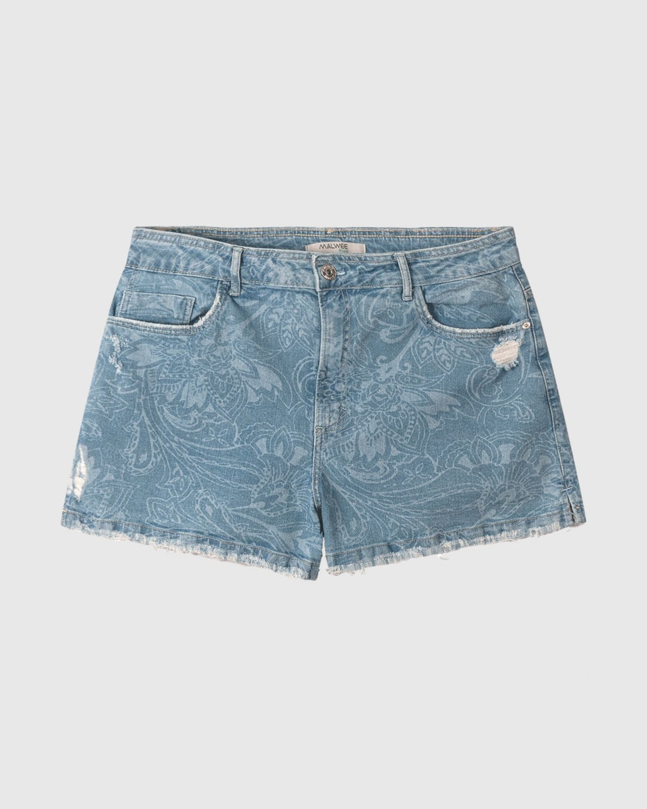 Imagem principal Shorts Feminino Plus Size Paisley Em Jeans 100% Algodão Malwee azul