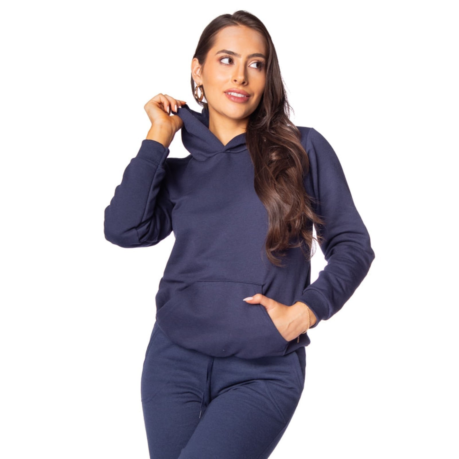 Imagem principal Blusão de Moletom Feminino Desayner com Capuz Marinho Desayner azul marinho