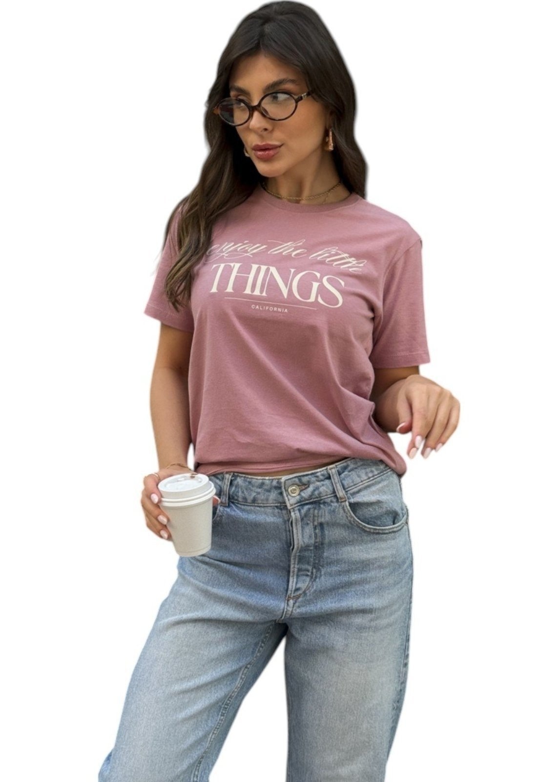 Imagem principal Camiseta Feminina Cianitas Rosa Envelhecida Estampa Enjoy The Little Things Cianitas rosê rosa