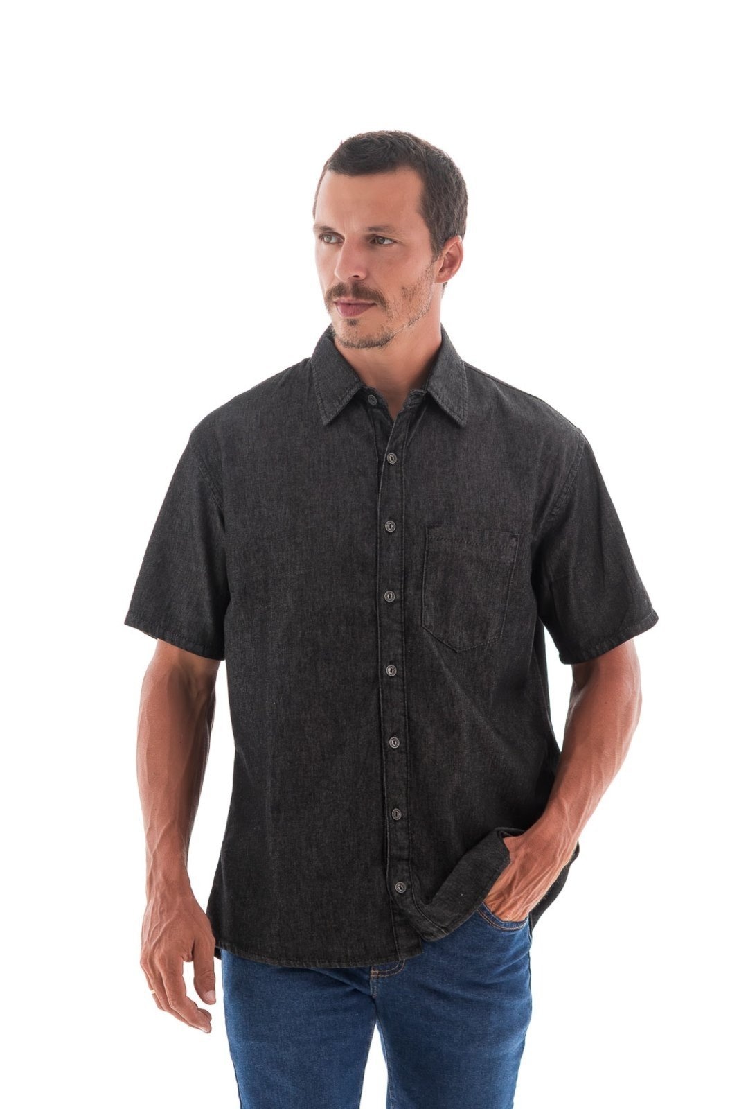 Imagem principal Camisa Jeans Masculina Arauto Manga Curta ARAUTO JEANS preto