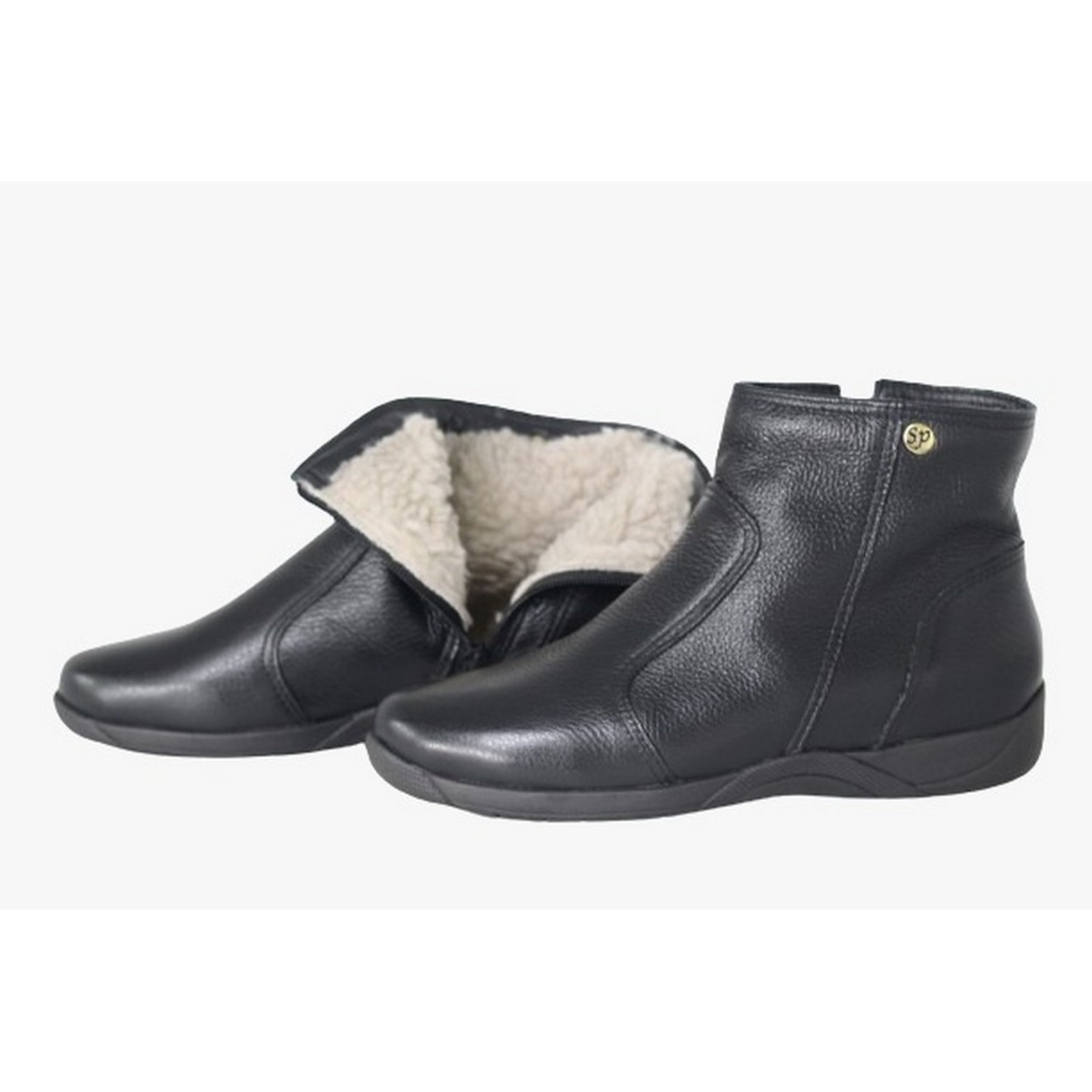 Imagem principal Bota Cano Curto Lã Sintética Couro Sola Rasteira Spinelli preto