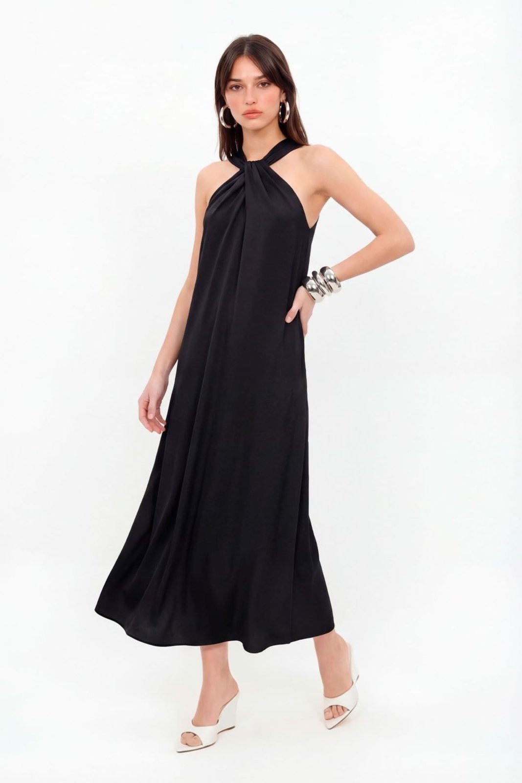 Imagem principal Vestido Midi com Torção Feminino Inblanche preto