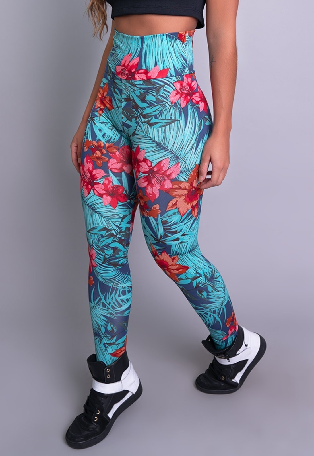 Imagem principal Calça Legging MVB Modas Cintura Alta Fitness Lisa Amazônia Mvb Modas azul/estampado/multicolorido/verde