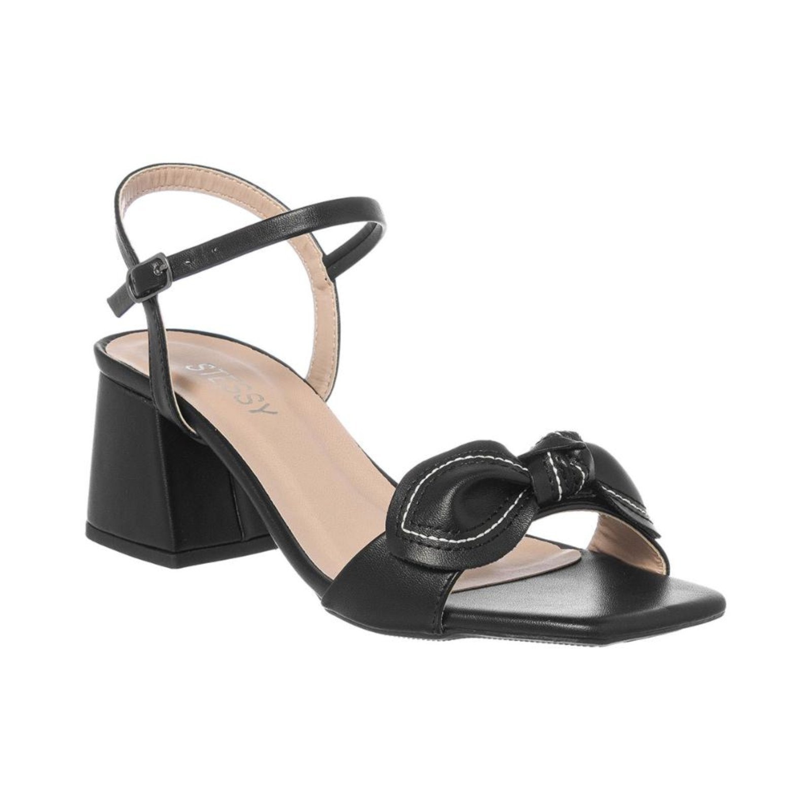 Imagem principal Sandália Feminina Salto Bloco Baixo Confortável Casual Laço Stessy Shoes preto