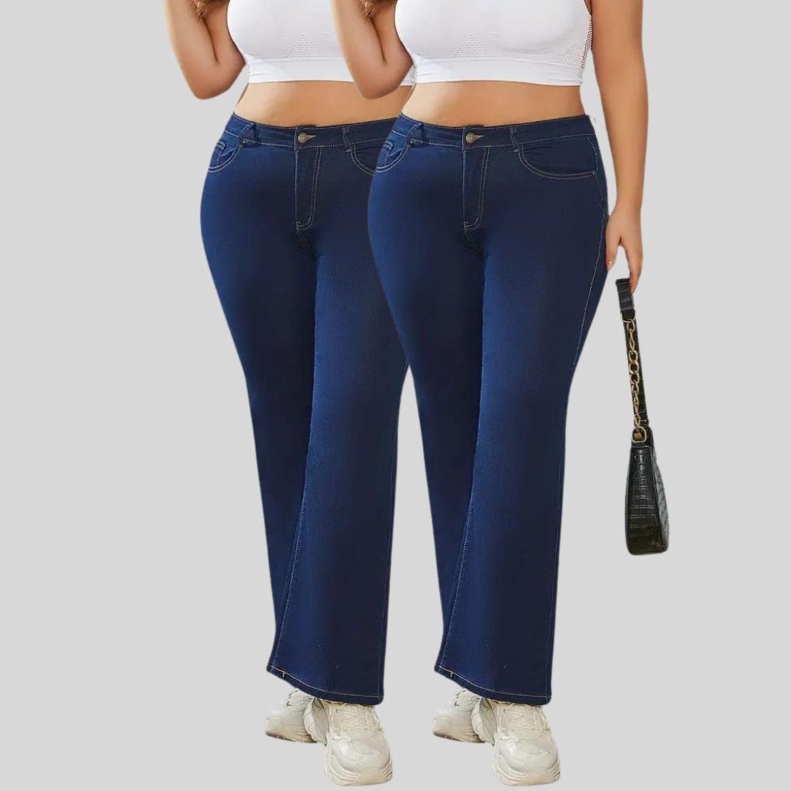 Imagem principal Kit 2 Calça Flare Plus Size Jeans Feminina Tex Jeans Boca de Sino Cintura Alta Modeladora com Elastano Escuro TEX JEANS azul